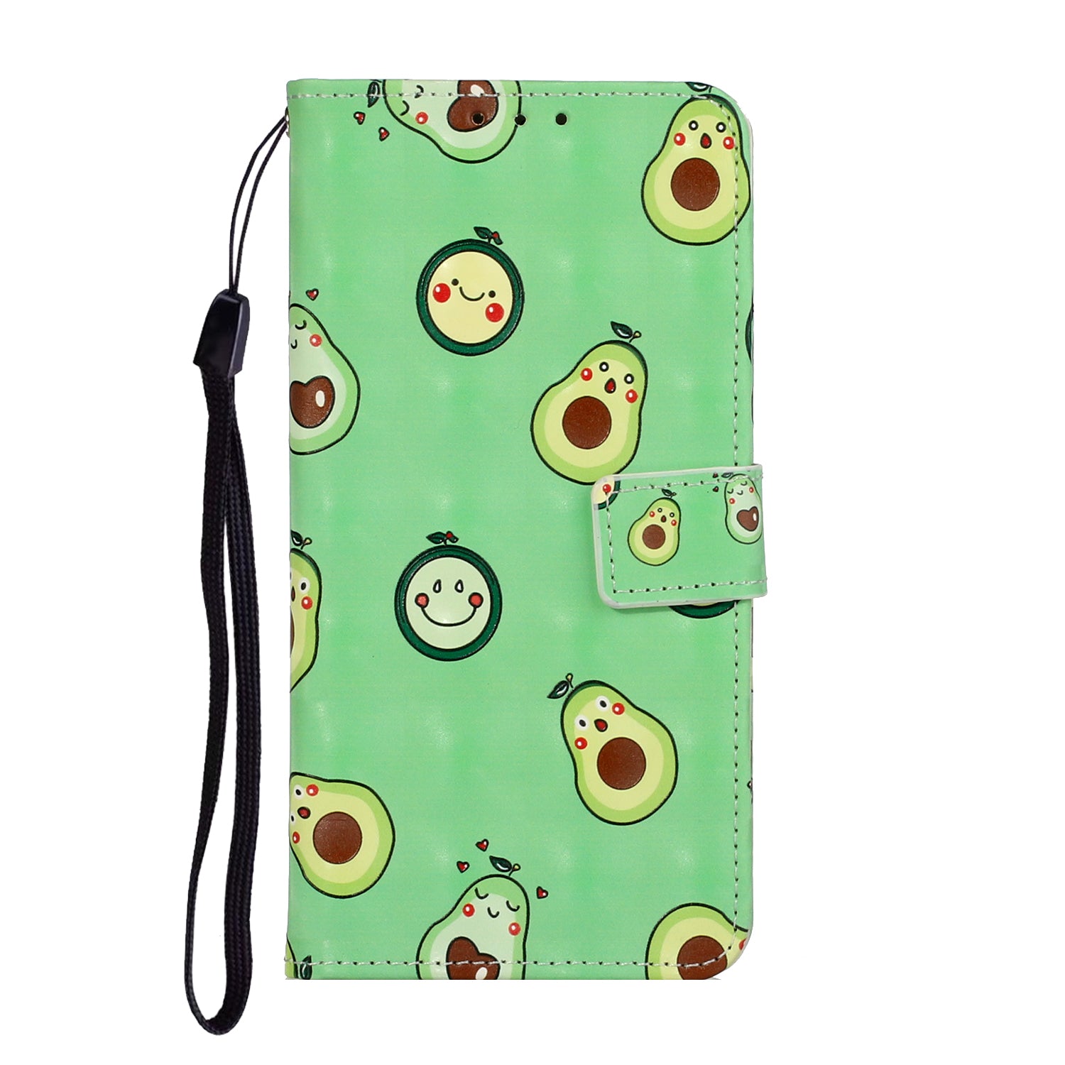 Pattern Printing Leather Protector for Samsung Galaxy S20 4G/S20 5G Stand Case with Hanging Strap - Avocado