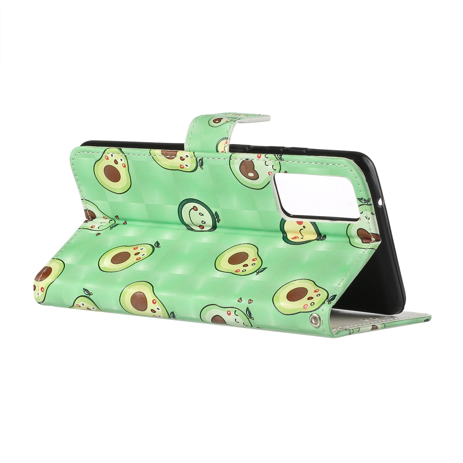 Pattern Printing Leather Protector for Samsung Galaxy S20 4G/S20 5G Stand Case with Hanging Strap - Avocado