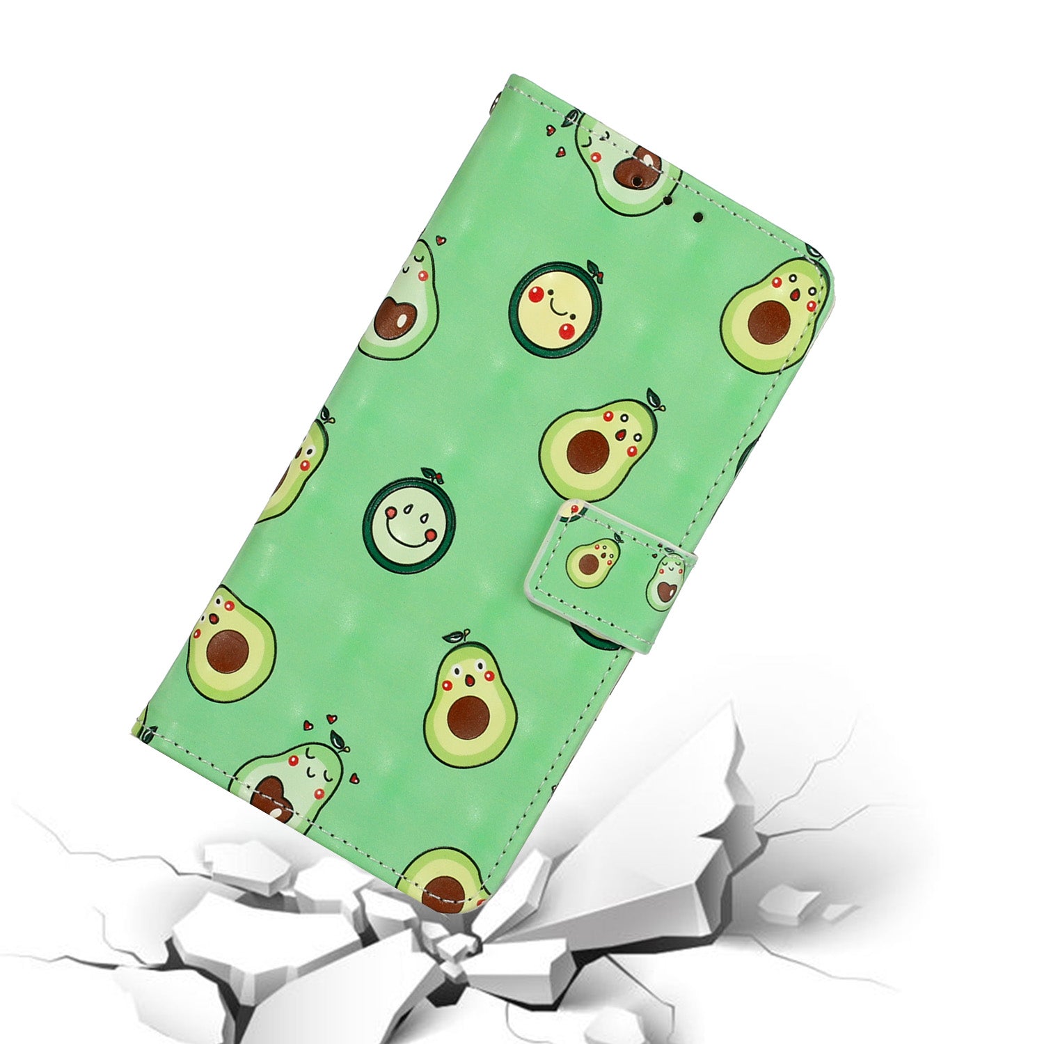 Pattern Printing Leather Protector for Samsung Galaxy S20 4G/S20 5G Stand Case with Hanging Strap - Avocado