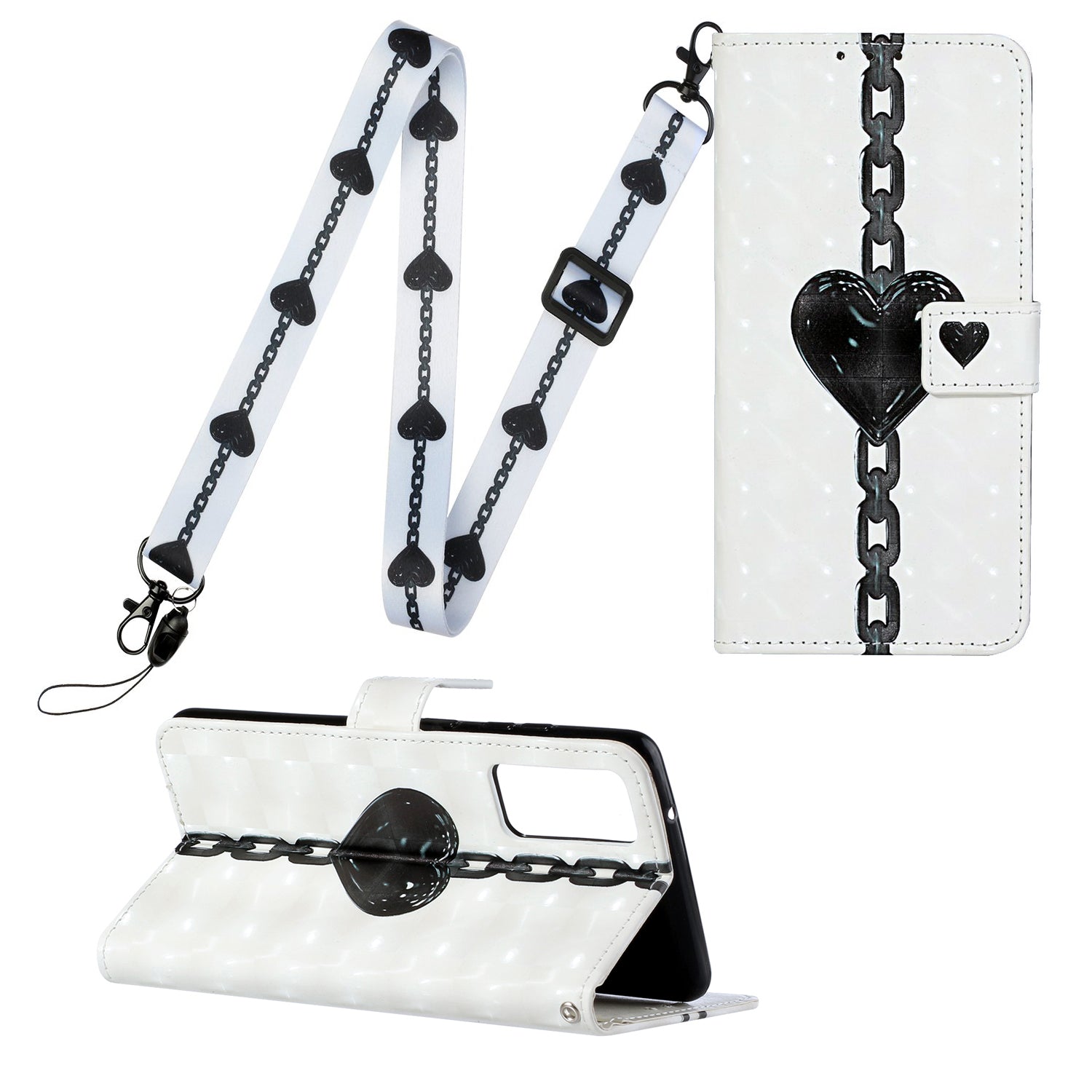 Pattern Printing Leather Protector for Samsung Galaxy S20 4G/S20 5G Stand Case with Hanging Strap - Heart Chain