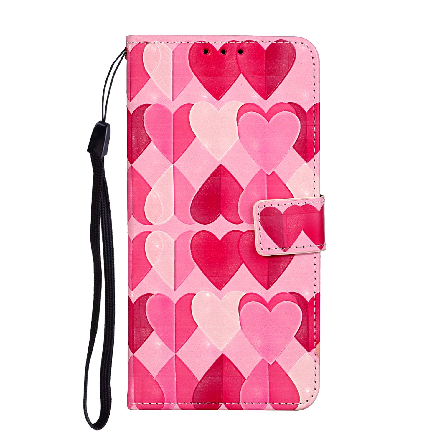 Pattern Printing Leather Protector for Samsung Galaxy S20 4G/S20 5G Stand Case with Hanging Strap - Hearts