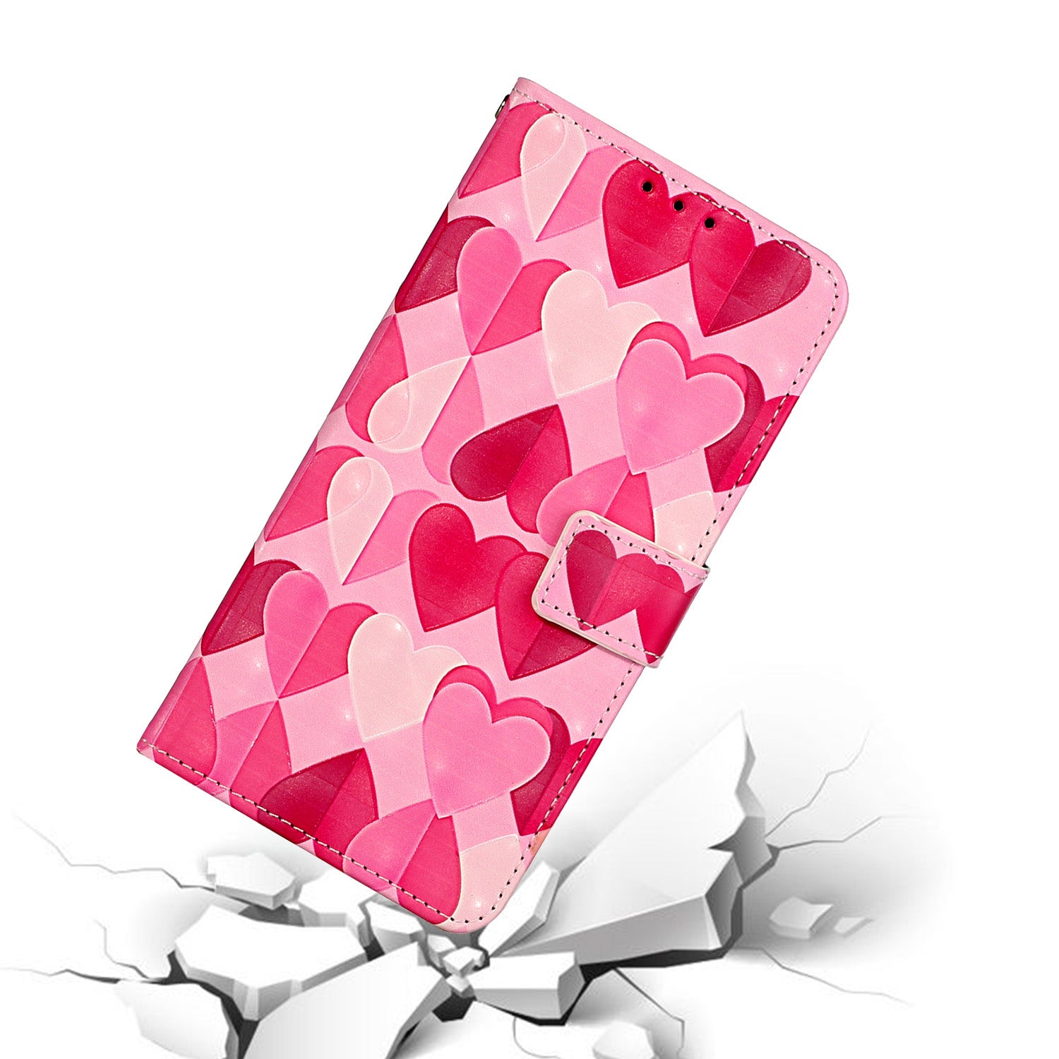 Pattern Printing Leather Protector for Samsung Galaxy S20 4G/S20 5G Stand Case with Hanging Strap - Hearts