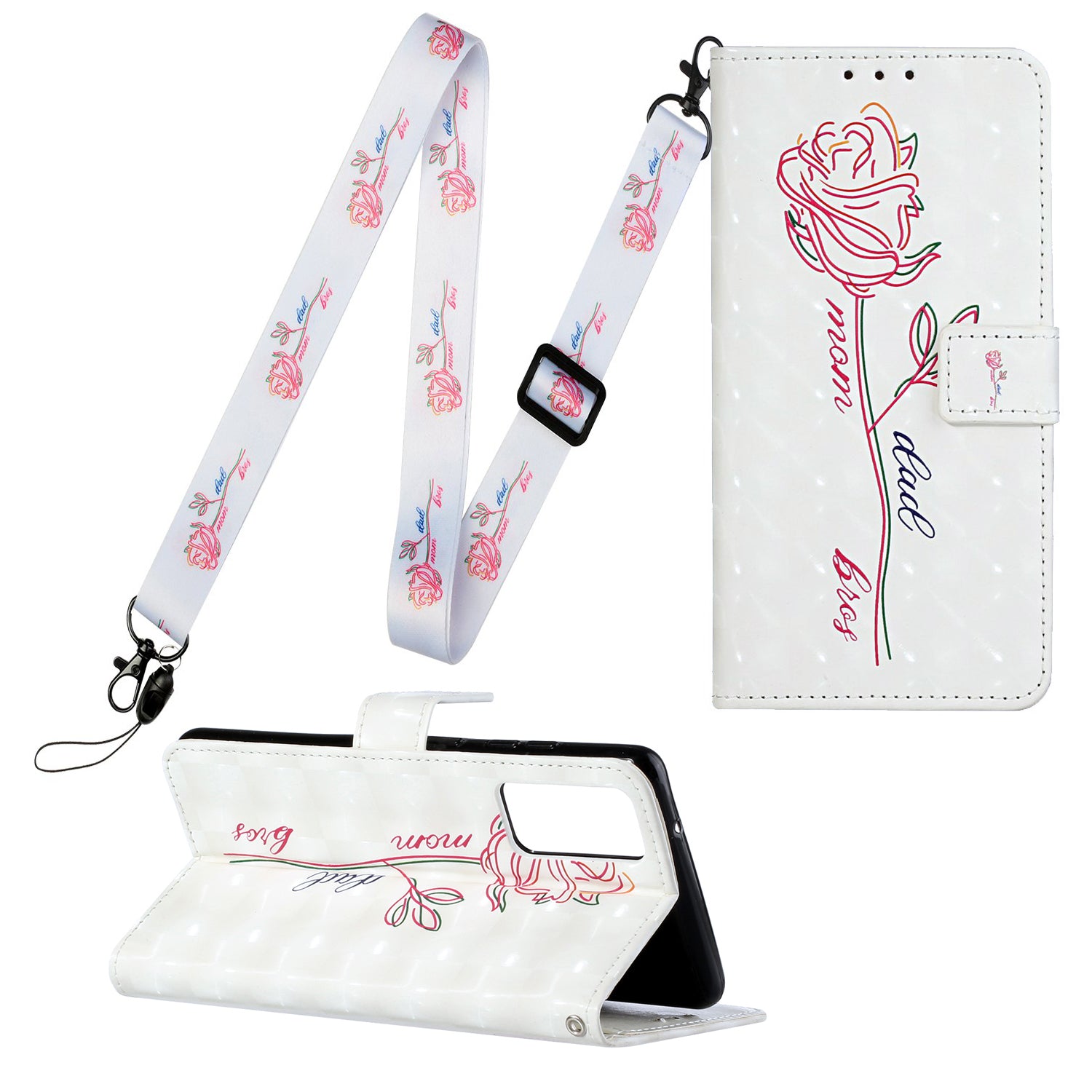 Pattern Printing Leather Protector for Samsung Galaxy S20 4G/S20 5G Stand Case with Hanging Strap - Flower