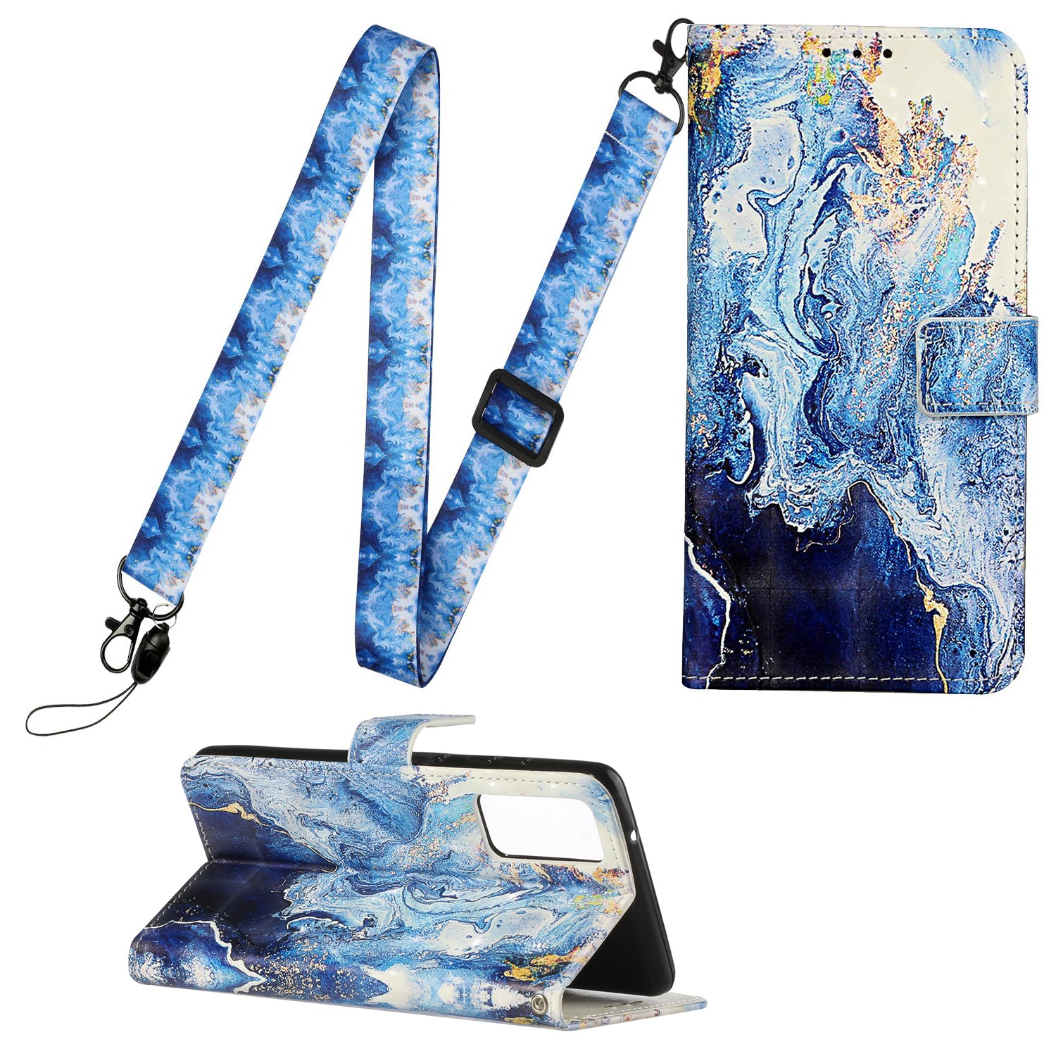 Pattern Printing Leather Protector for Samsung Galaxy S20 4G/S20 5G Stand Case with Hanging Strap - Marbling