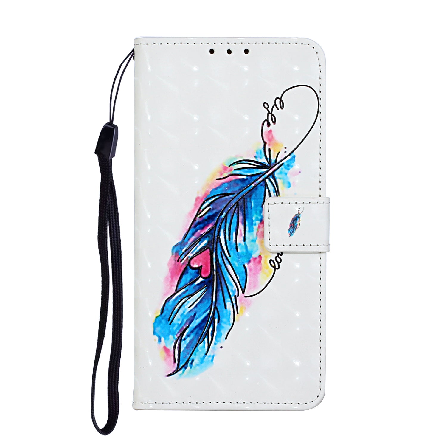 Pattern Printing Leather Protector for Samsung Galaxy S20 4G/S20 5G Stand Case with Hanging Strap - Feather