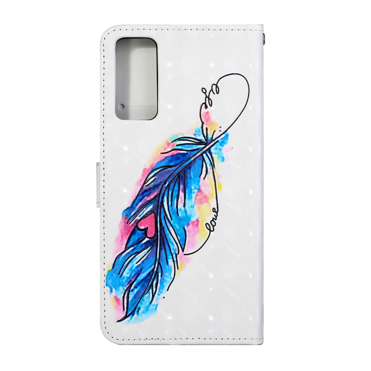 Pattern Printing Leather Protector for Samsung Galaxy S20 4G/S20 5G Stand Case with Hanging Strap - Feather