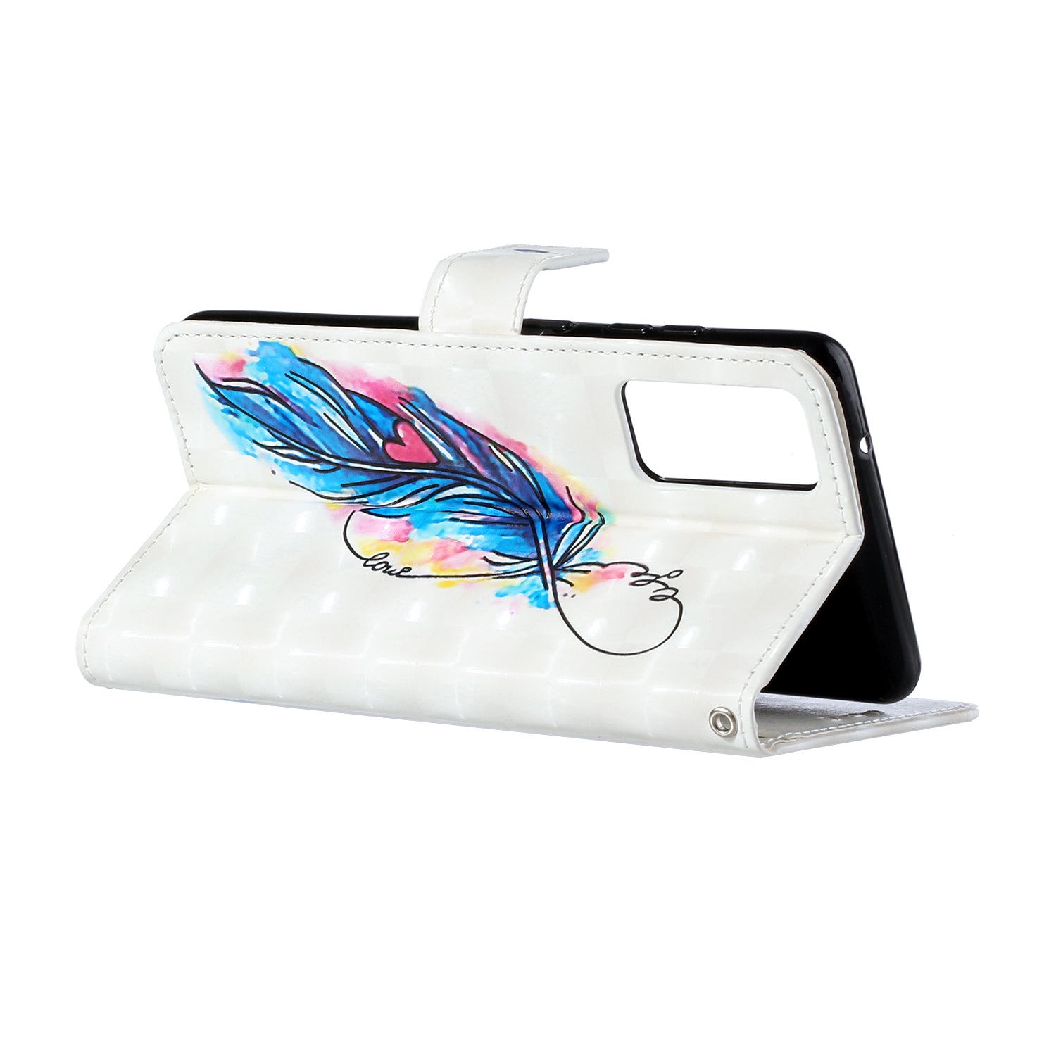 Pattern Printing Leather Protector for Samsung Galaxy S20 4G/S20 5G Stand Case with Hanging Strap - Feather