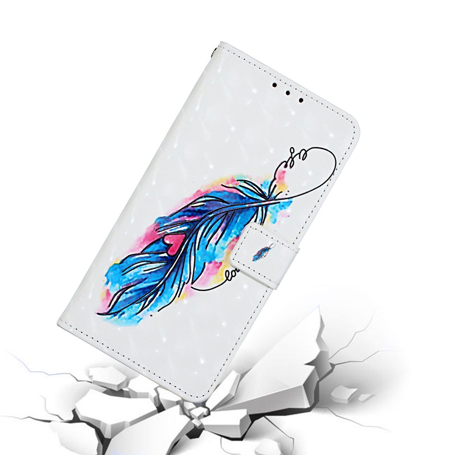 Pattern Printing Leather Protector for Samsung Galaxy S20 4G/S20 5G Stand Case with Hanging Strap - Feather