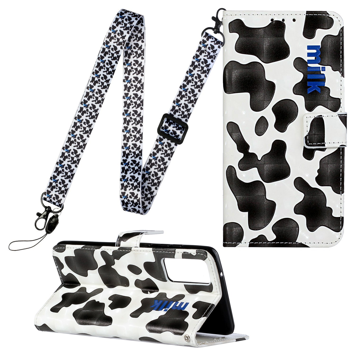 Pattern Printing Leather Protector with Hanging Strap for Samsung Galaxy S20 Plus/S20 Plus 5G  Stand Case - Black/White