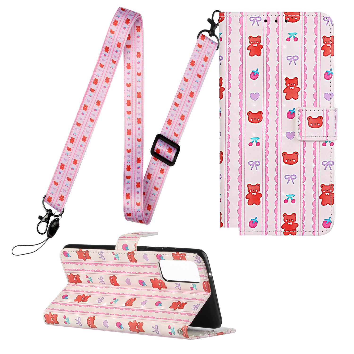 Pattern Printing Leather Protector with Hanging Strap for Samsung Galaxy S20 Plus/S20 Plus 5G  Stand Case - Bear