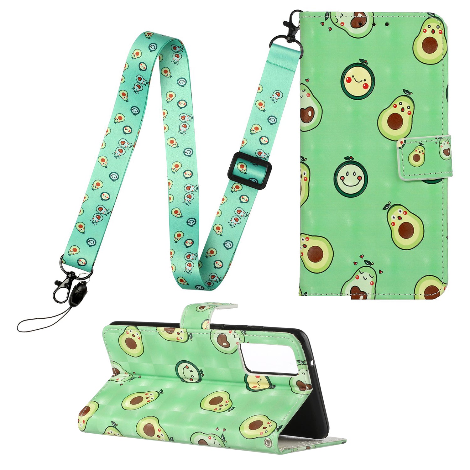 Pattern Printing Leather Protector with Hanging Strap for Samsung Galaxy S20 Plus/S20 Plus 5G  Stand Case - Avocado