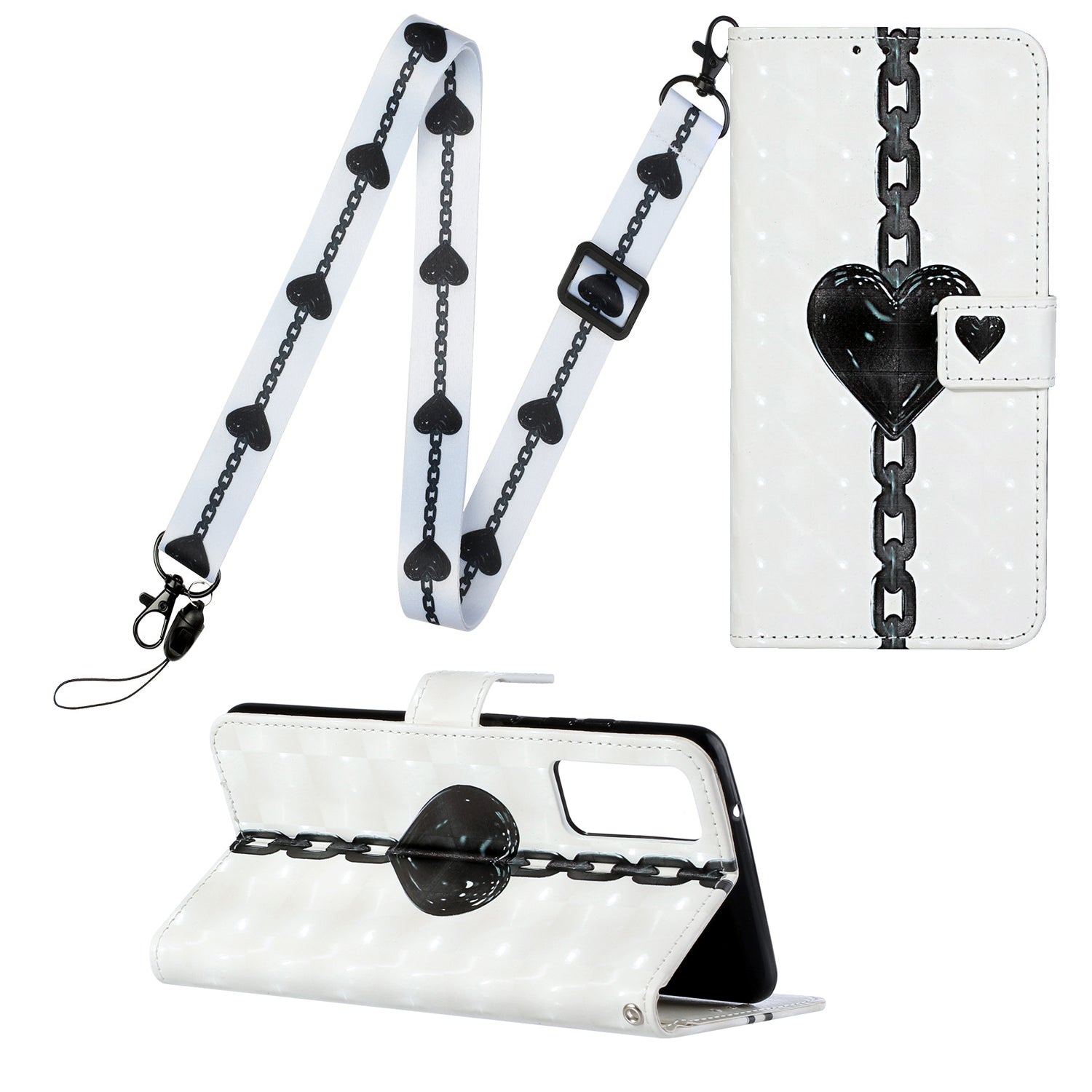 Pattern Printing Leather Protector with Hanging Strap for Samsung Galaxy S20 Plus/S20 Plus 5G  Stand Case - Heart Chain