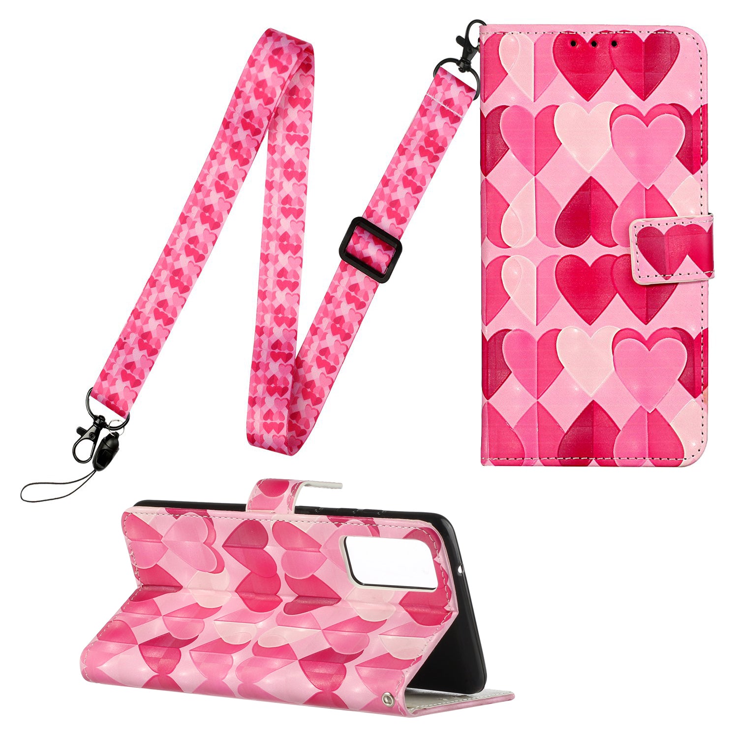 Pattern Printing Leather Protector with Hanging Strap for Samsung Galaxy S20 Plus/S20 Plus 5G  Stand Case - Hearts