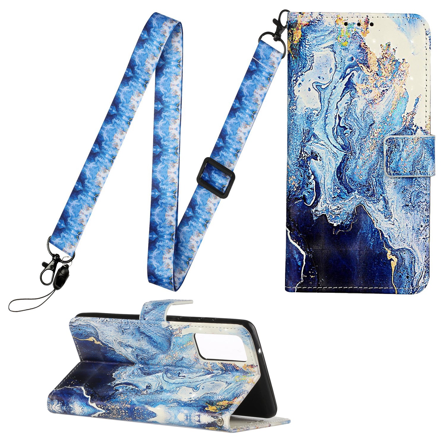 Pattern Printing Leather Protector with Hanging Strap for Samsung Galaxy S20 Plus/S20 Plus 5G  Stand Case - Marbling