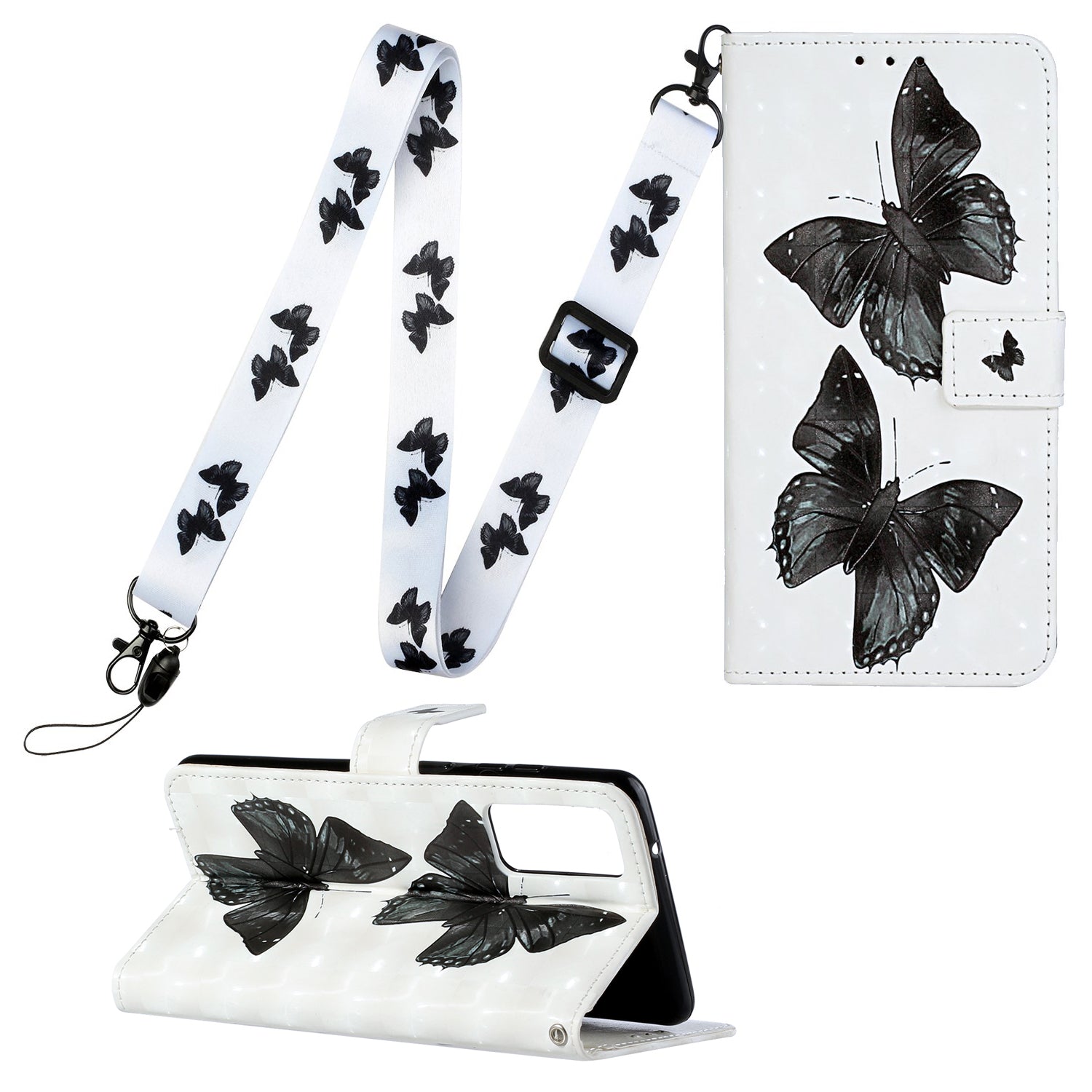 Pattern Printing Leather Protector with Hanging Strap for Samsung Galaxy S20 Plus/S20 Plus 5G  Stand Case - Butterfly