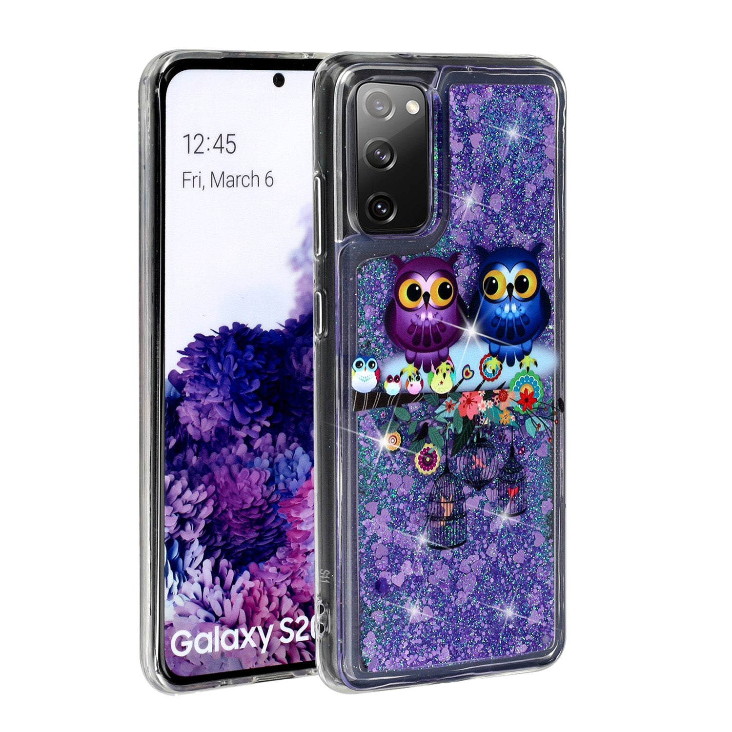 For Samsung Galaxy S20 FE 4G/5G/S20 Lite/S20 FE 2022 Glitter Powder Quicksand Patterned TPU Case - Couple Owls