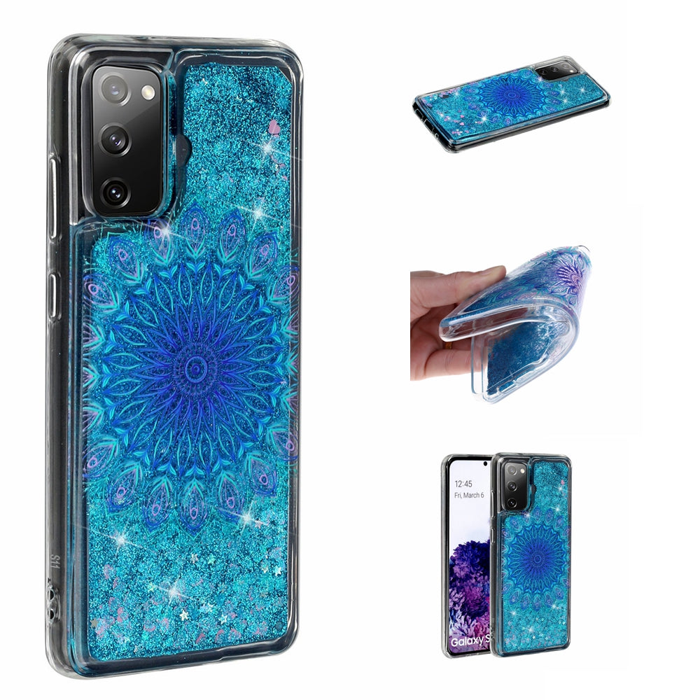 For Samsung Galaxy S20 FE 4G/5G/S20 Lite/S20 FE 2022 Glitter Powder Quicksand Patterned TPU Case - Blue Malanda Flower