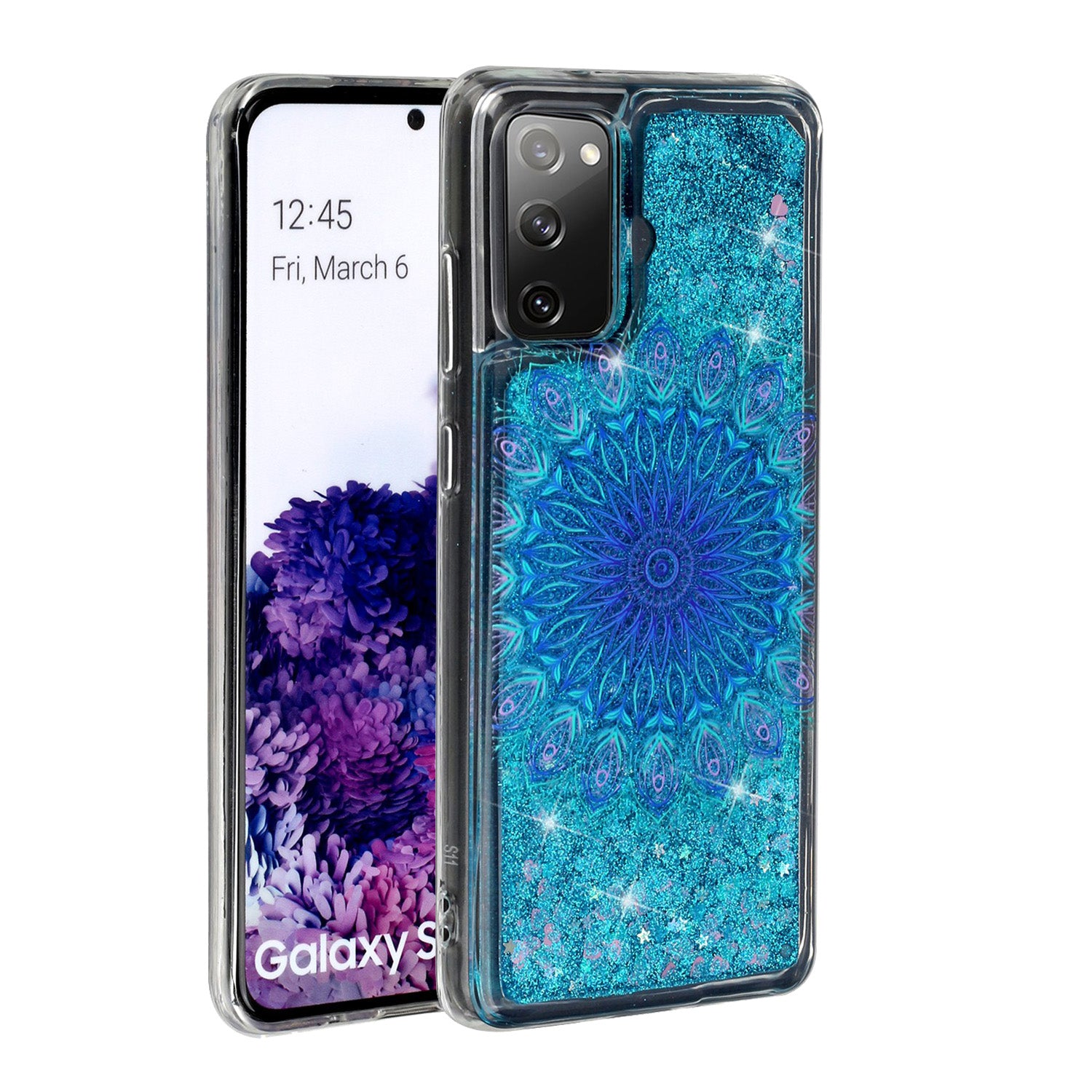 For Samsung Galaxy S20 FE 4G/5G/S20 Lite/S20 FE 2022 Glitter Powder Quicksand Patterned TPU Case - Blue Malanda Flower