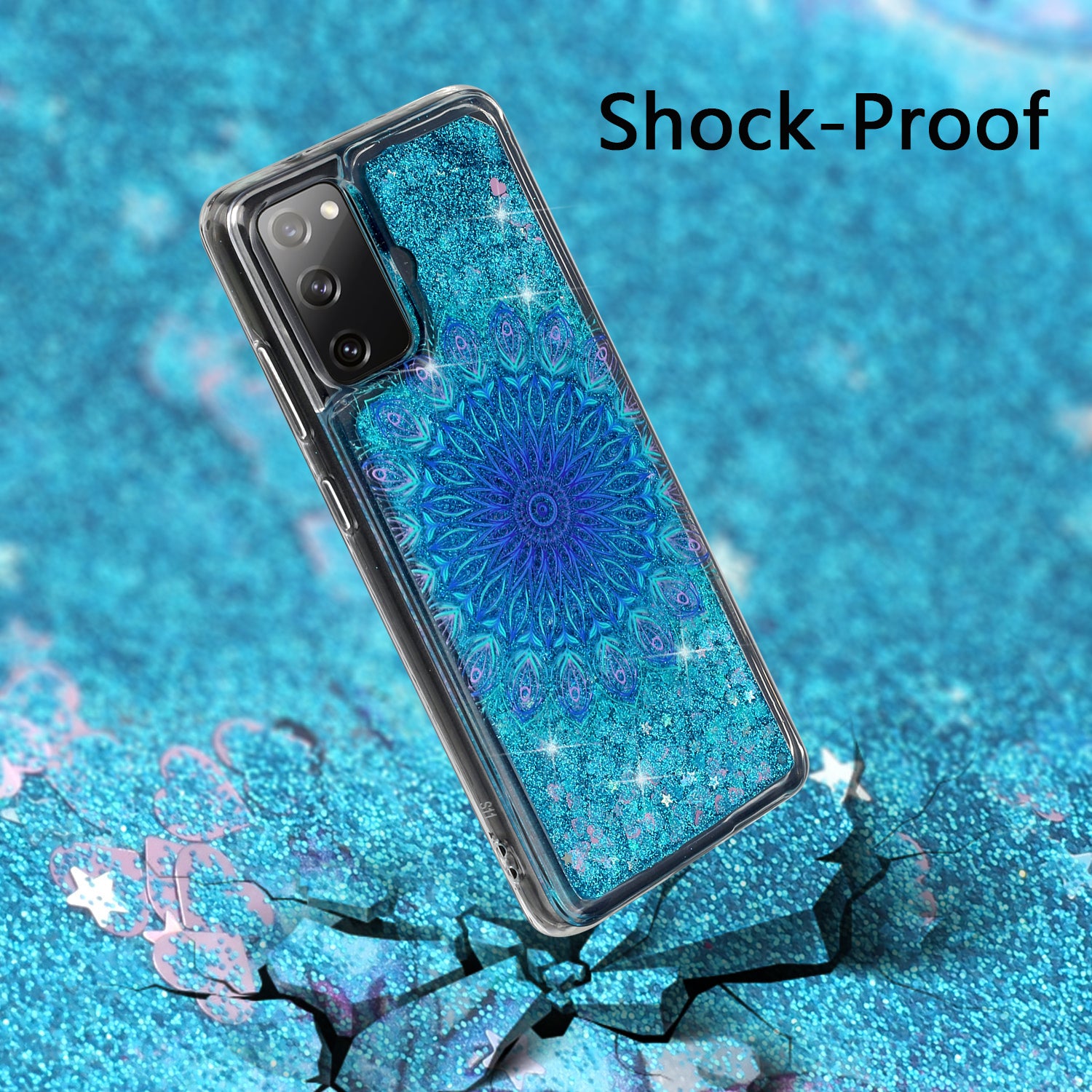 For Samsung Galaxy S20 FE 4G/5G/S20 Lite/S20 FE 2022 Glitter Powder Quicksand Patterned TPU Case - Blue Malanda Flower