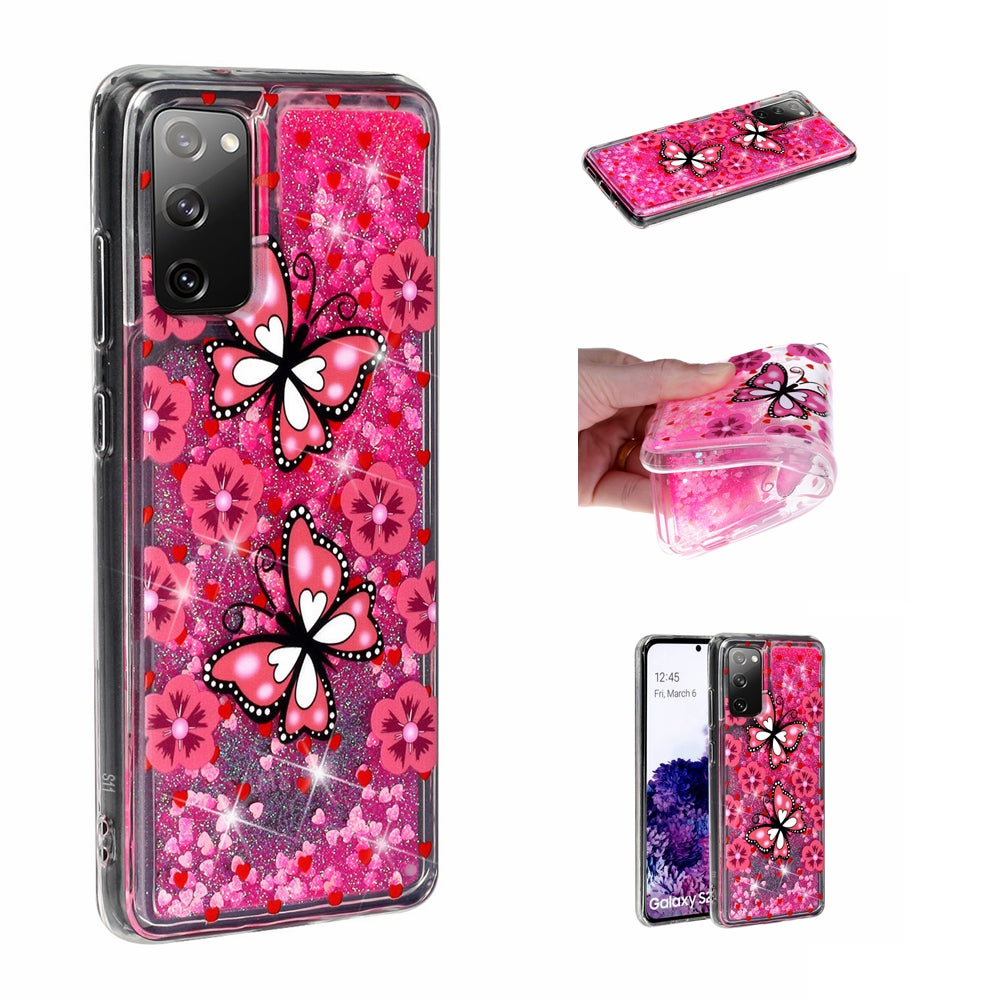 For Samsung Galaxy S20 FE 4G/5G/S20 Lite/S20 FE 2022 Glitter Powder Quicksand Patterned TPU Case - Butterflies