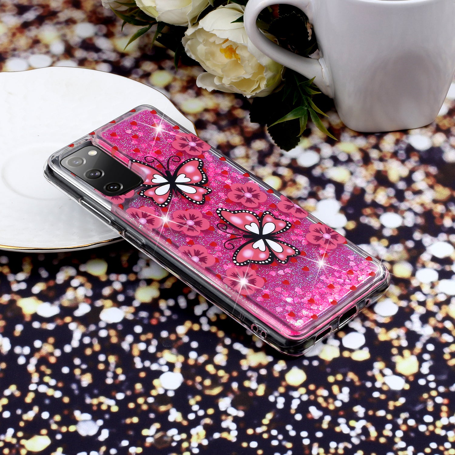 For Samsung Galaxy S20 FE 4G/5G/S20 Lite/S20 FE 2022 Glitter Powder Quicksand Patterned TPU Case - Butterflies