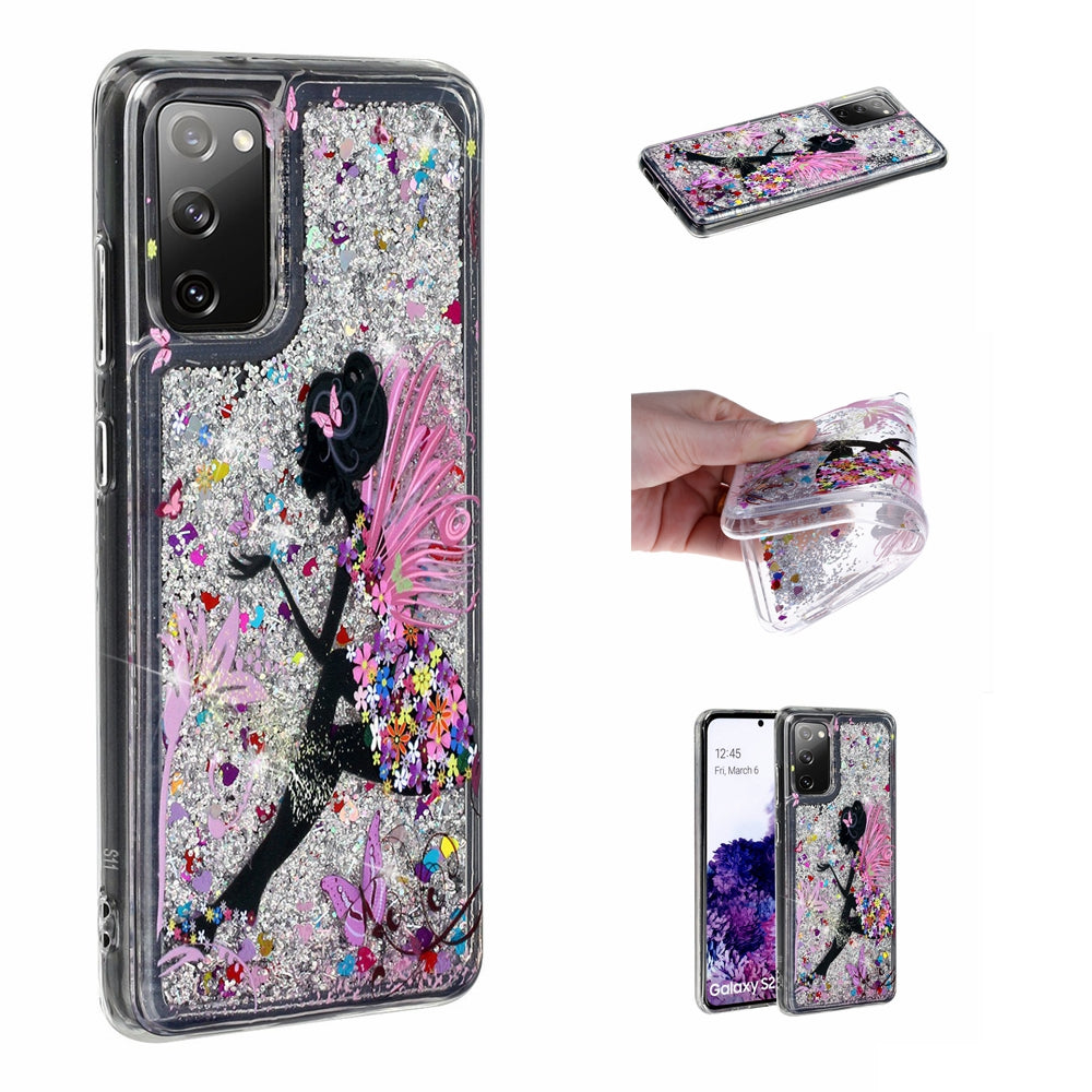 For Samsung Galaxy S20 FE 4G/5G/S20 Lite/S20 FE 2022 Glitter Powder Quicksand Patterned TPU Case - Girl and Butterfly