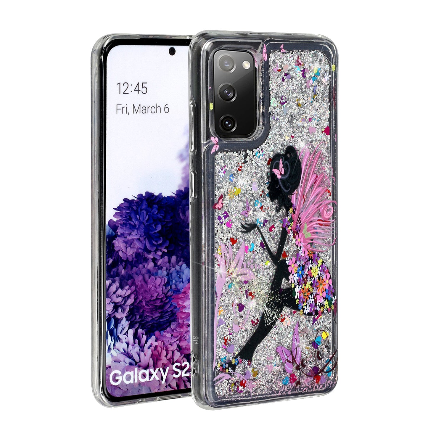 For Samsung Galaxy S20 FE 4G/5G/S20 Lite/S20 FE 2022 Glitter Powder Quicksand Patterned TPU Case - Girl and Butterfly