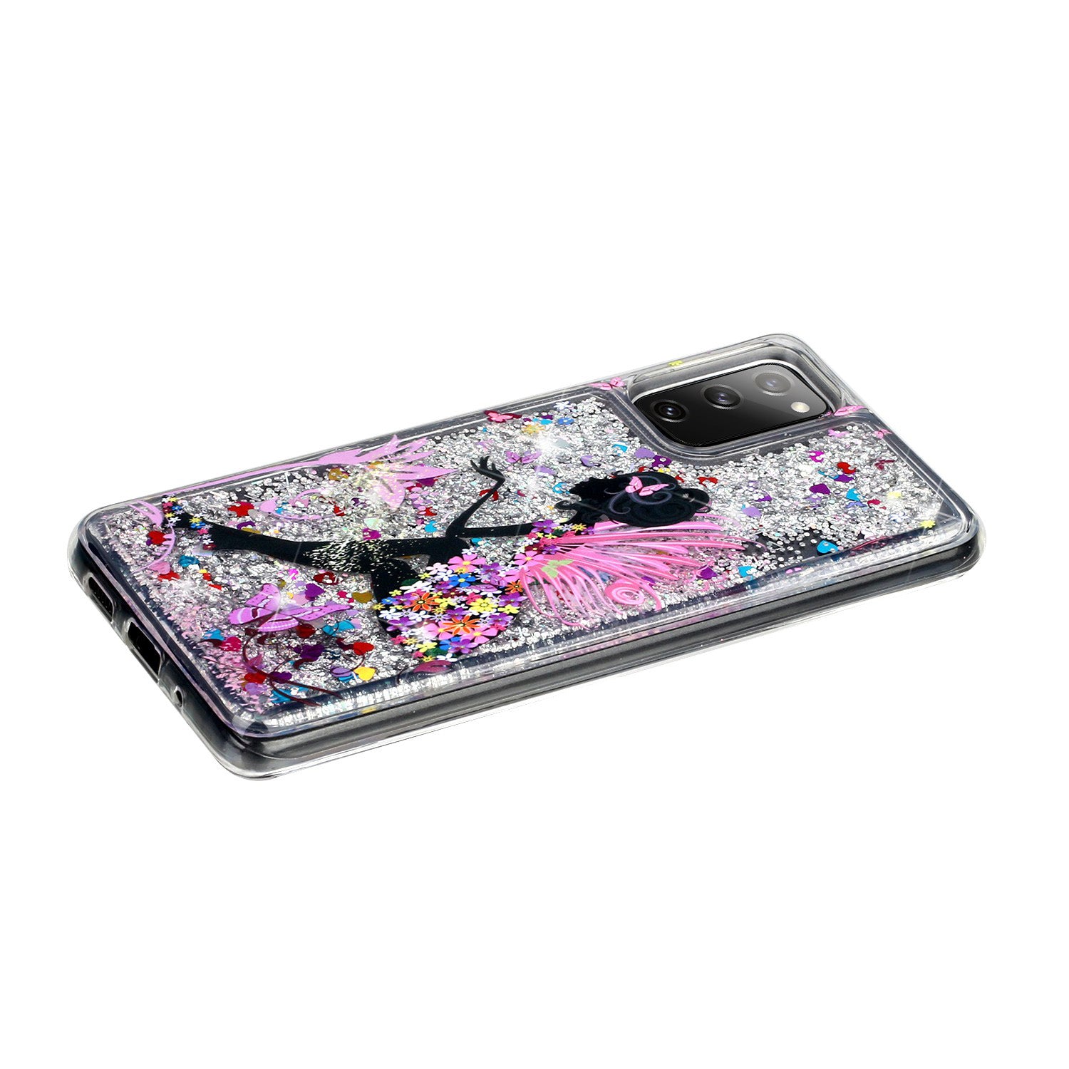 For Samsung Galaxy S20 FE 4G/5G/S20 Lite/S20 FE 2022 Glitter Powder Quicksand Patterned TPU Case - Girl and Butterfly