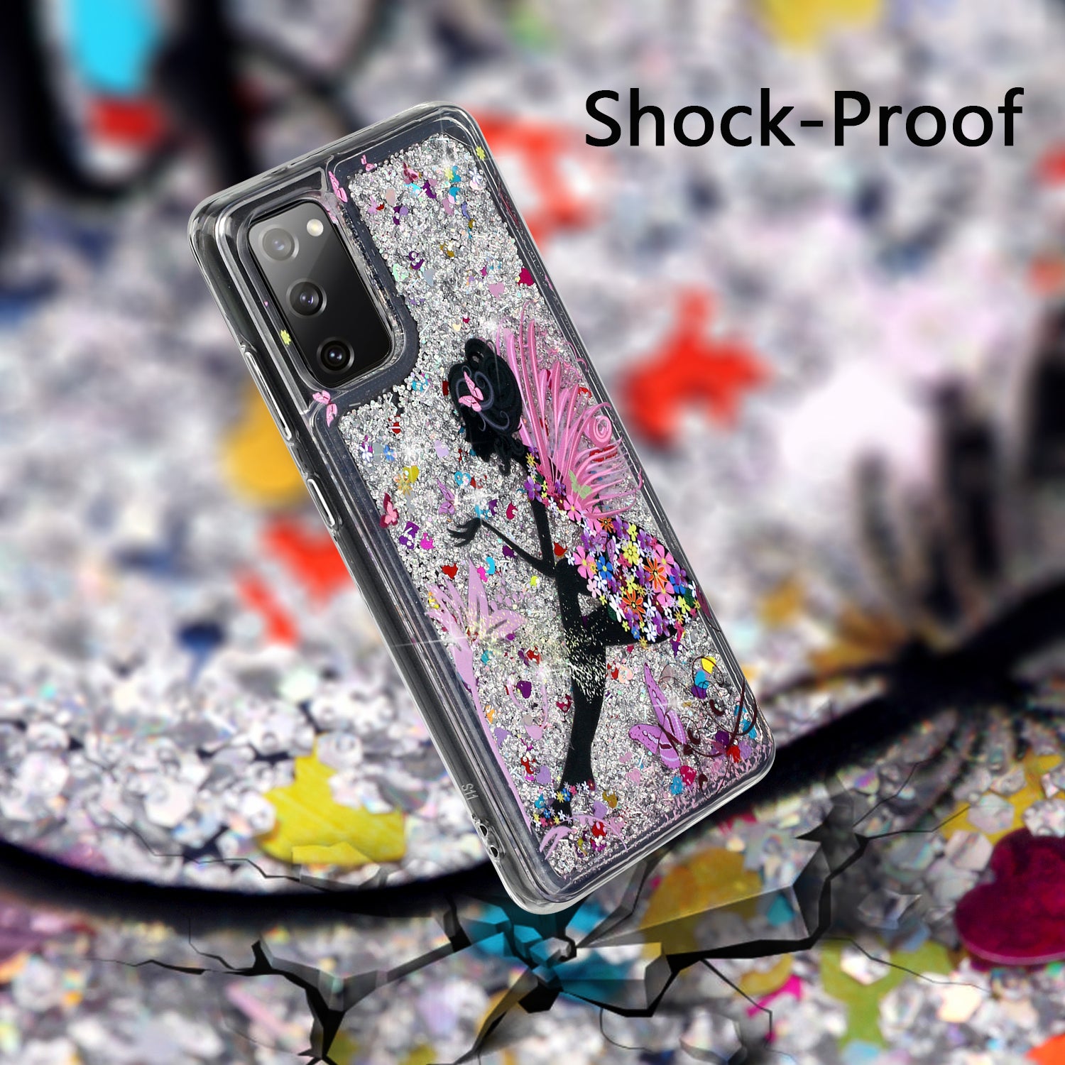 For Samsung Galaxy S20 FE 4G/5G/S20 Lite/S20 FE 2022 Glitter Powder Quicksand Patterned TPU Case - Girl and Butterfly