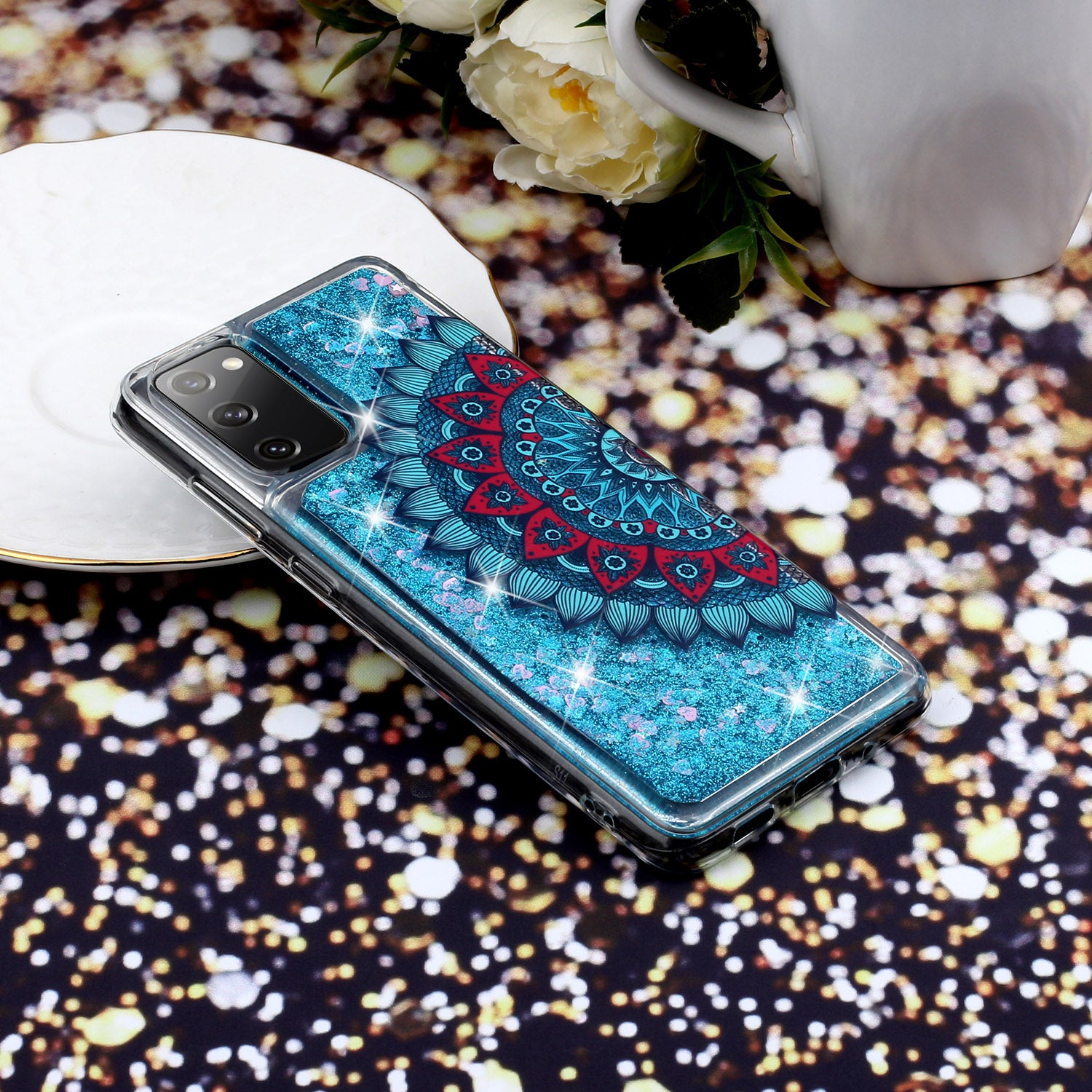 For Samsung Galaxy S20 FE 4G/5G/S20 Lite/S20 FE 2022 Glitter Powder Quicksand Patterned TPU Case - Mandala Flower