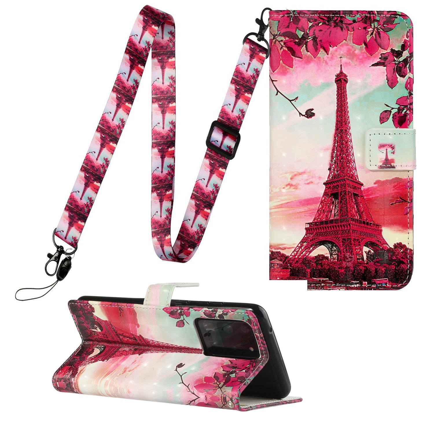 3D Pattern Printing Leather Case Wallet Shell with Adjustable Lanyard for Samsung Galaxy S20 Ultra - Tower