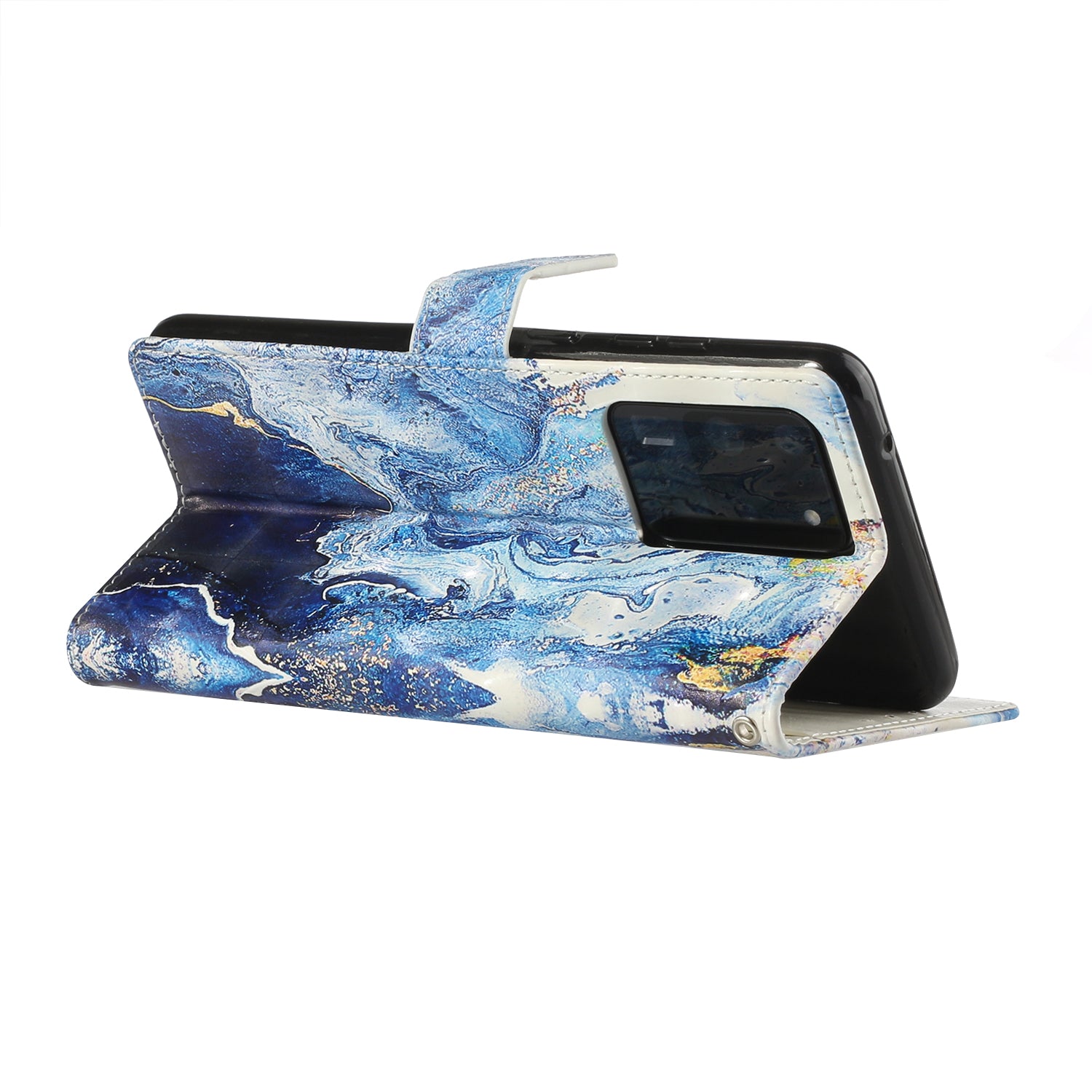 3D Pattern Printing Leather Case Wallet Shell with Adjustable Lanyard for Samsung Galaxy S20 Ultra - Marbling