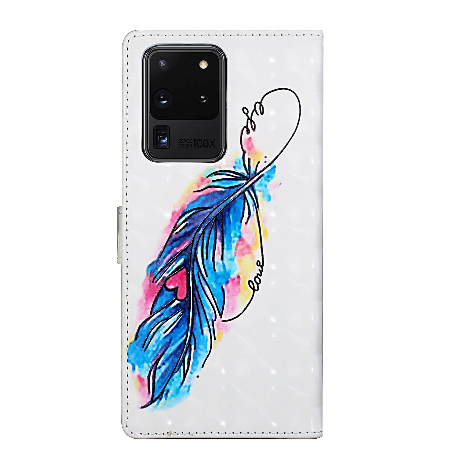 3D Pattern Printing Leather Case Wallet Shell with Adjustable Lanyard for Samsung Galaxy S20 Ultra - Feather