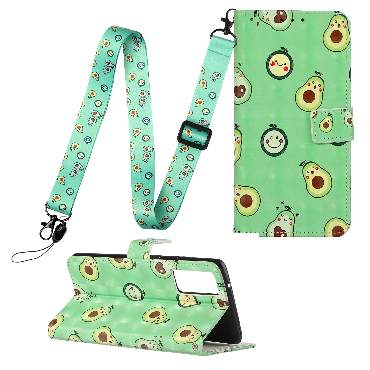 For Samsung Galaxy S20 FE 4G/5G/S20 Lite/S20 FE 2022 Pattern Printing Leather Cover with Hanging Strap - Avocado