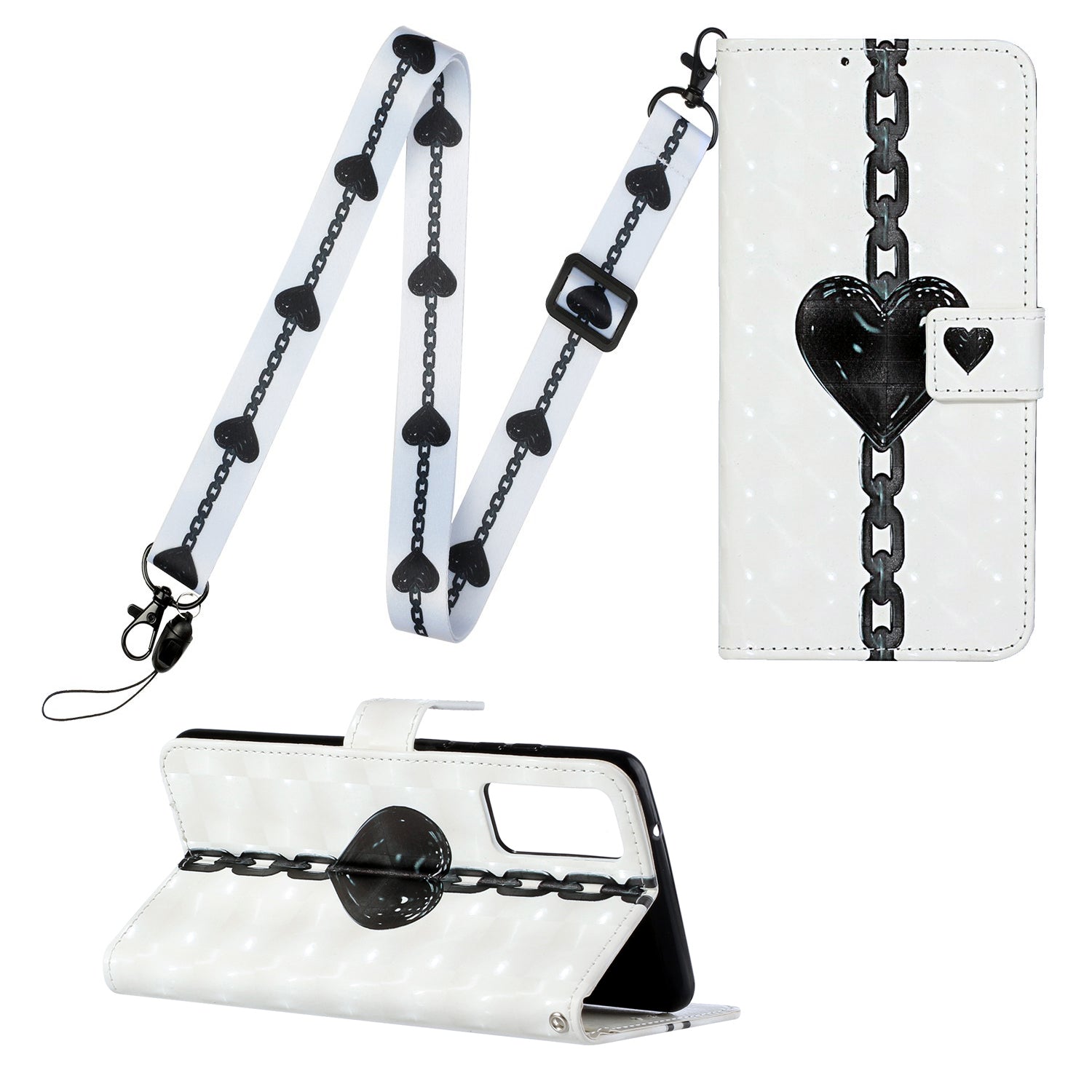 For Samsung Galaxy S20 FE 4G/5G/S20 Lite/S20 FE 2022 Pattern Printing Leather Cover with Hanging Strap - Heart Chain