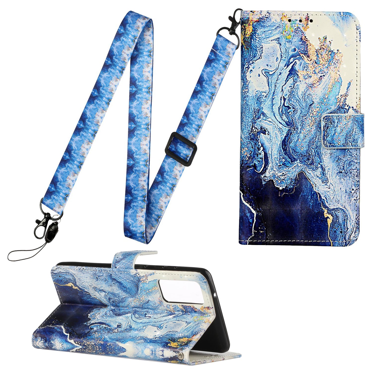 For Samsung Galaxy S20 FE 4G/5G/S20 Lite/S20 FE 2022 Pattern Printing Leather Cover with Hanging Strap - Marbling