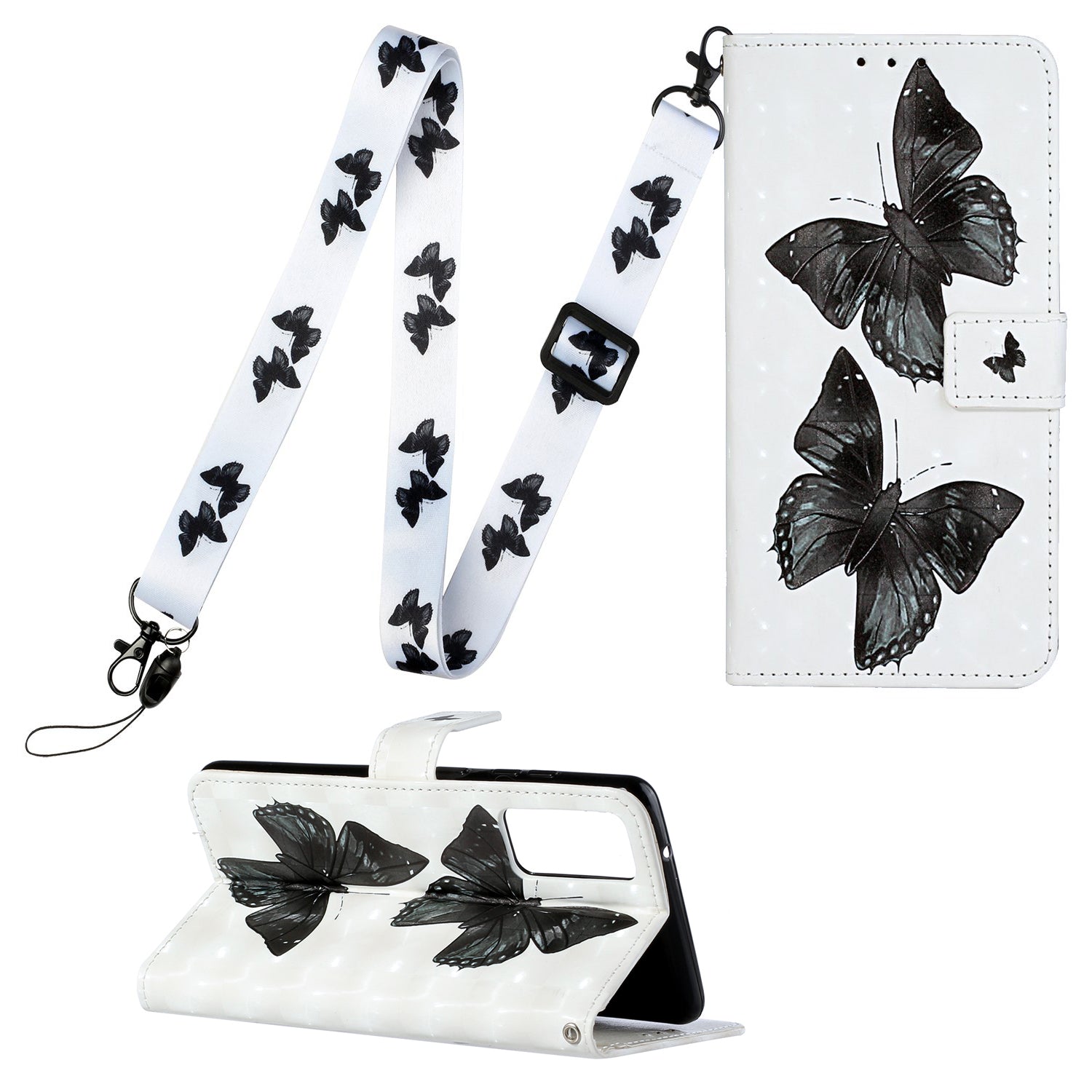 For Samsung Galaxy S20 FE 4G/5G/S20 Lite/S20 FE 2022 Pattern Printing Leather Cover with Hanging Strap - Butterfly