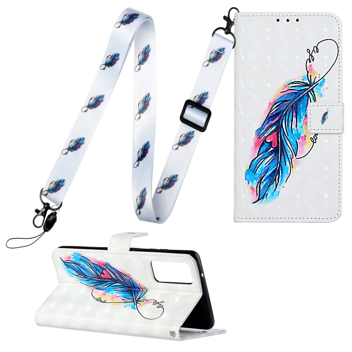 For Samsung Galaxy S20 FE 4G/5G/S20 Lite/S20 FE 2022 Pattern Printing Leather Cover with Hanging Strap - Feather