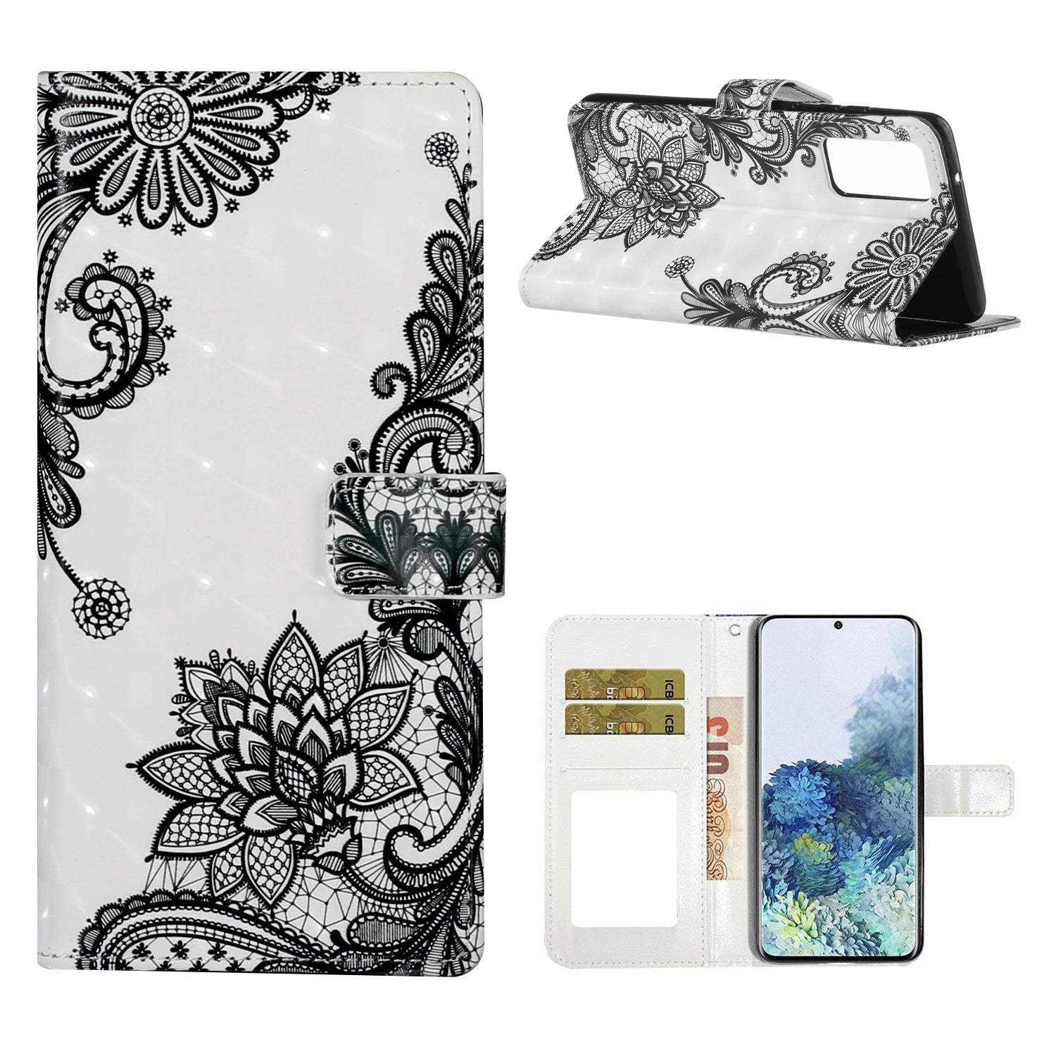 For Samsung Galaxy S20 FE 4G/5G/S20 Lite/S20 FE 2022 Light Spot Decor Pattern Printing Leather Case - Lace Flower