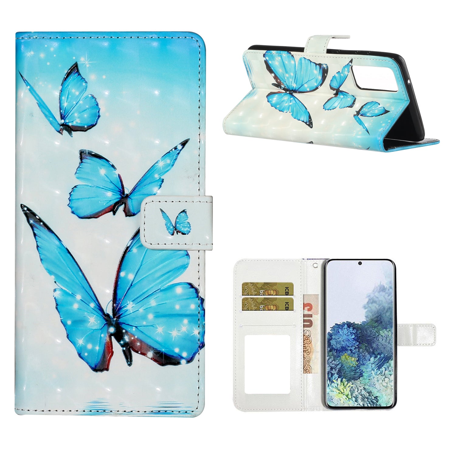 For Samsung Galaxy S20 FE 4G/5G/S20 Lite/S20 FE 2022 Light Spot Decor Pattern Printing Leather Case - Blue Butterfly