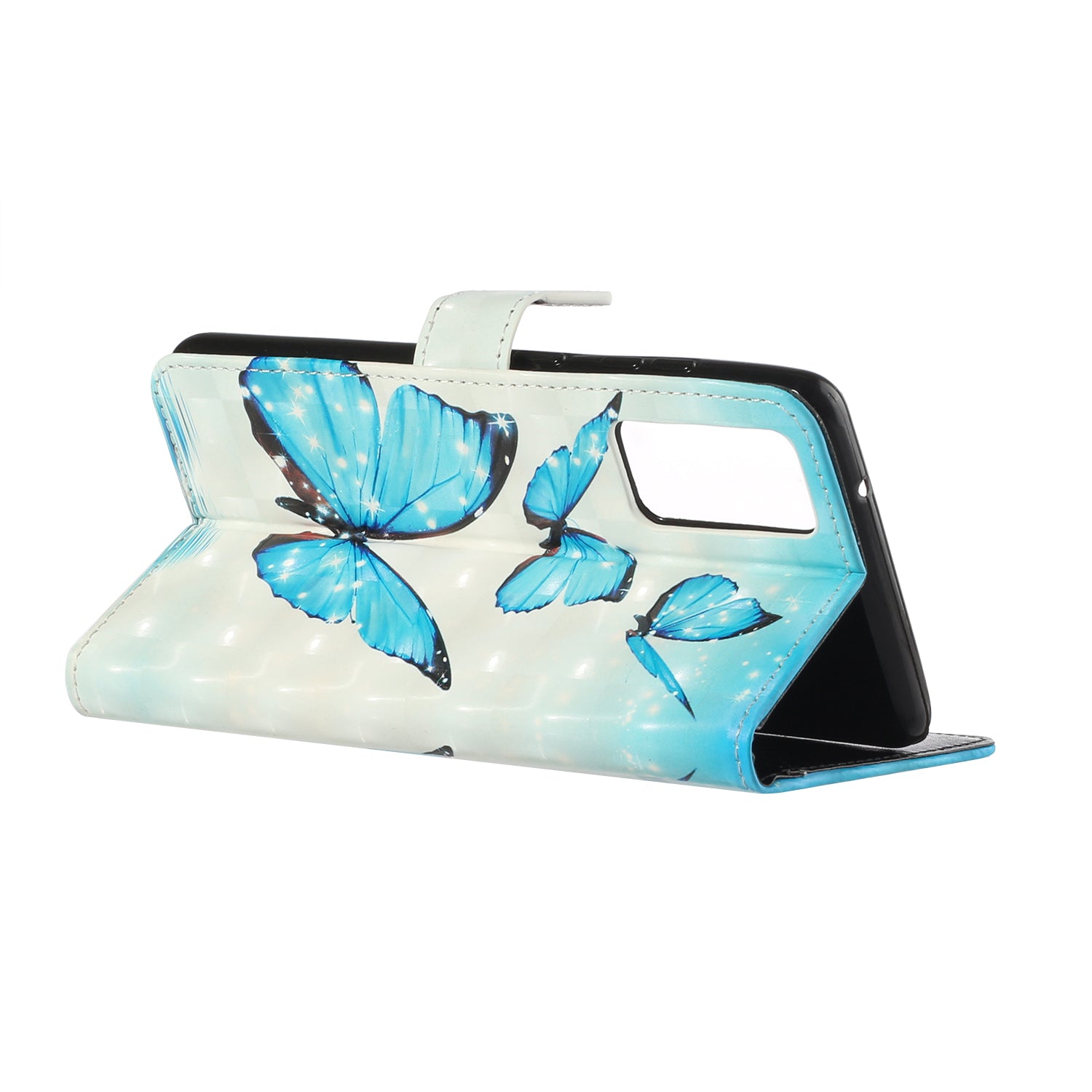 For Samsung Galaxy S20 FE 4G/5G/S20 Lite/S20 FE 2022 Light Spot Decor Pattern Printing Leather Case - Blue Butterfly