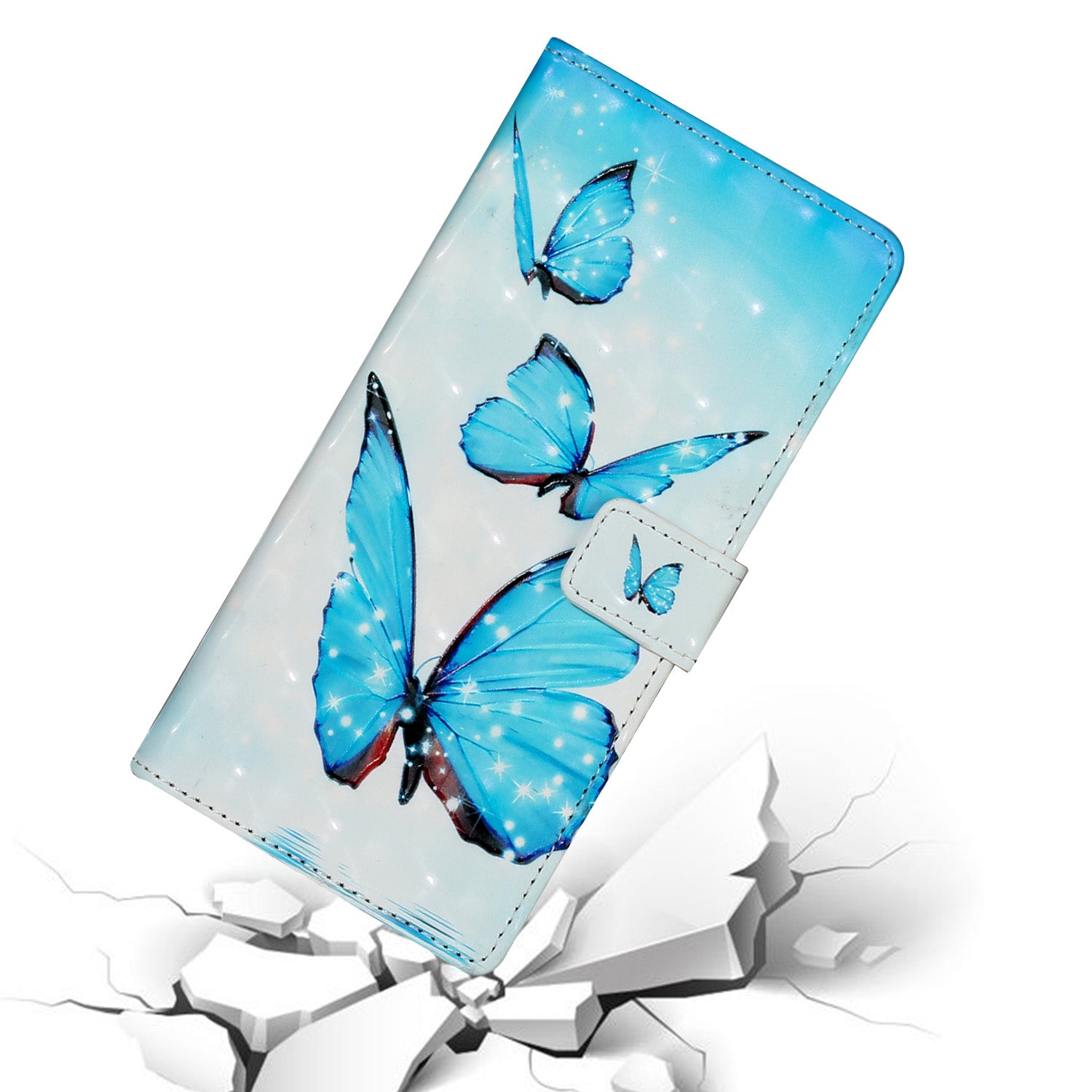 For Samsung Galaxy S20 FE 4G/5G/S20 Lite/S20 FE 2022 Light Spot Decor Pattern Printing Leather Case - Blue Butterfly