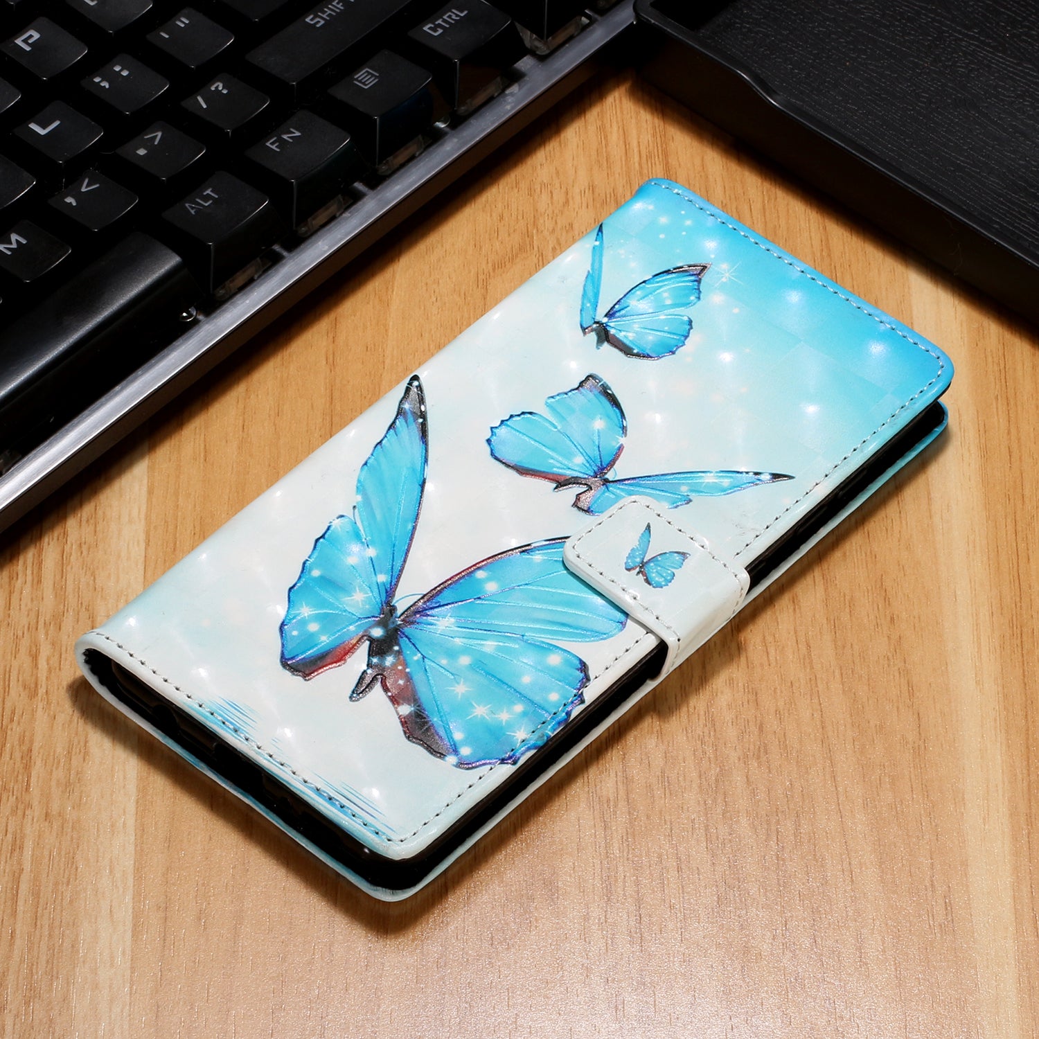 For Samsung Galaxy S20 FE 4G/5G/S20 Lite/S20 FE 2022 Light Spot Decor Pattern Printing Leather Case - Blue Butterfly