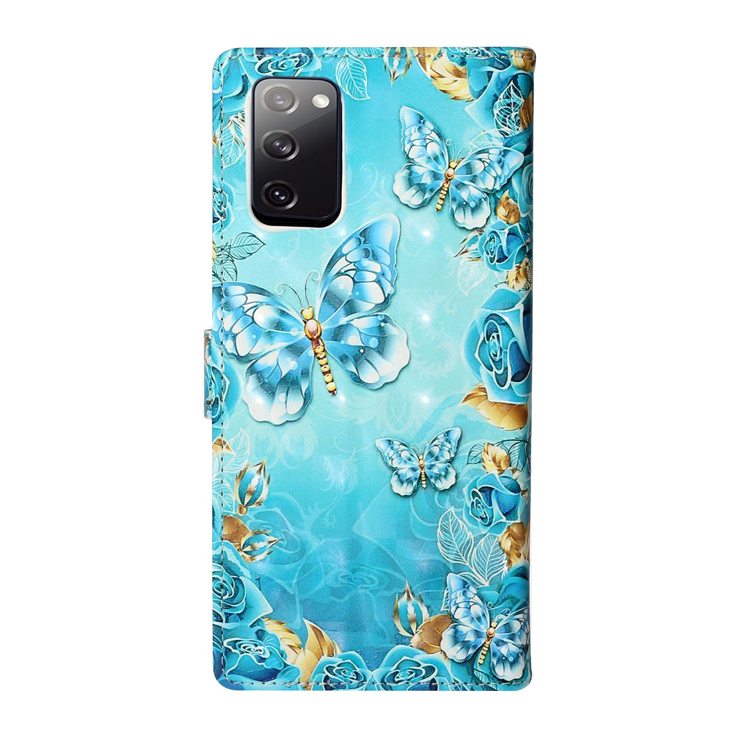 For Samsung Galaxy S20 FE 4G/5G/S20 Lite/S20 FE 2022 Light Spot Decor Pattern Printing Leather Case - Gold/Blue Butterfly