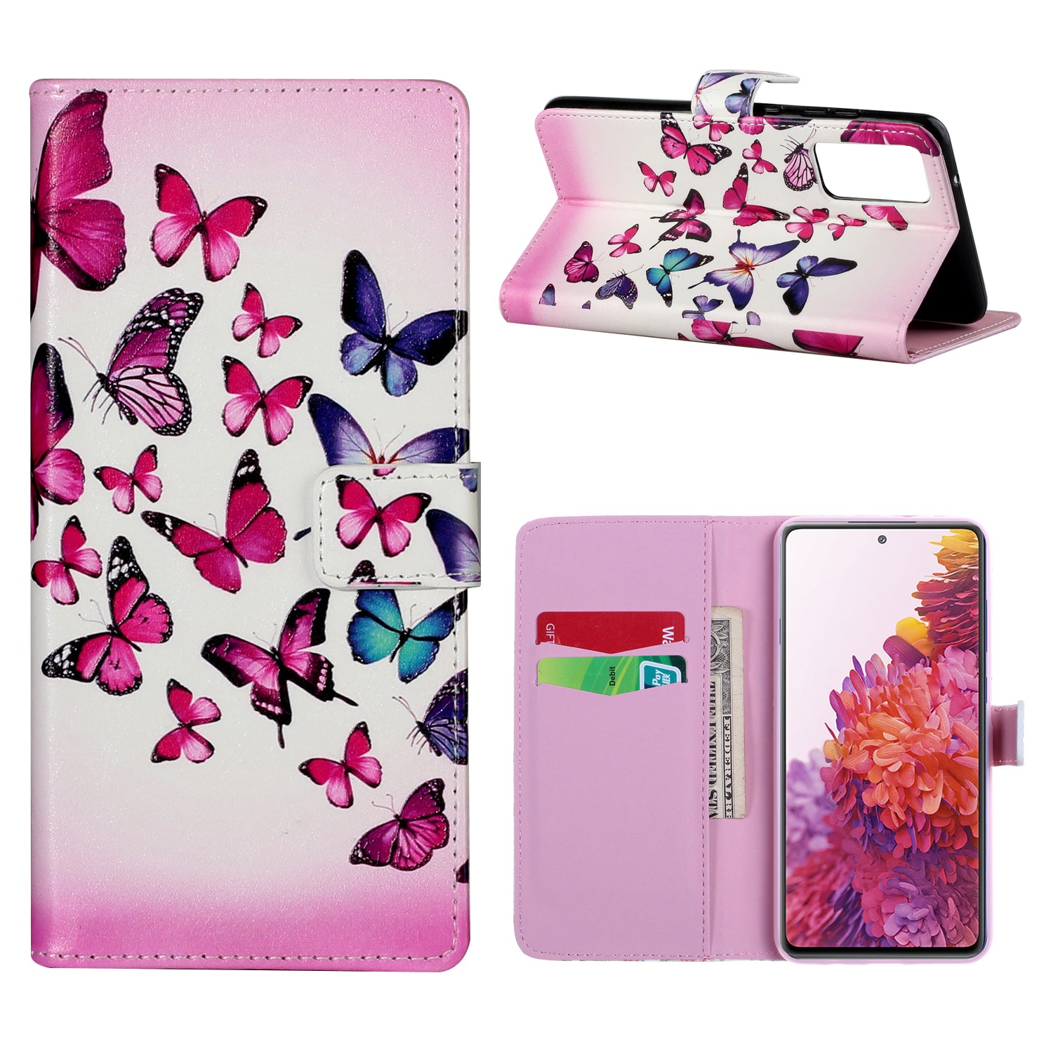 Painting Wallet Stand Leather Case for Samsung Galaxy S20 FE/S20 Fan Edition/S20 FE 5G/S20 Fan Edition 5G - Colorful Butterfly