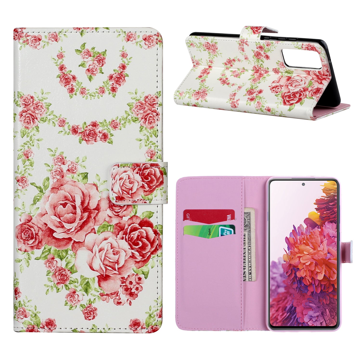 Painting Wallet Stand Leather Case for Samsung Galaxy S20 FE/S20 Fan Edition/S20 FE 5G/S20 Fan Edition 5G - Rose