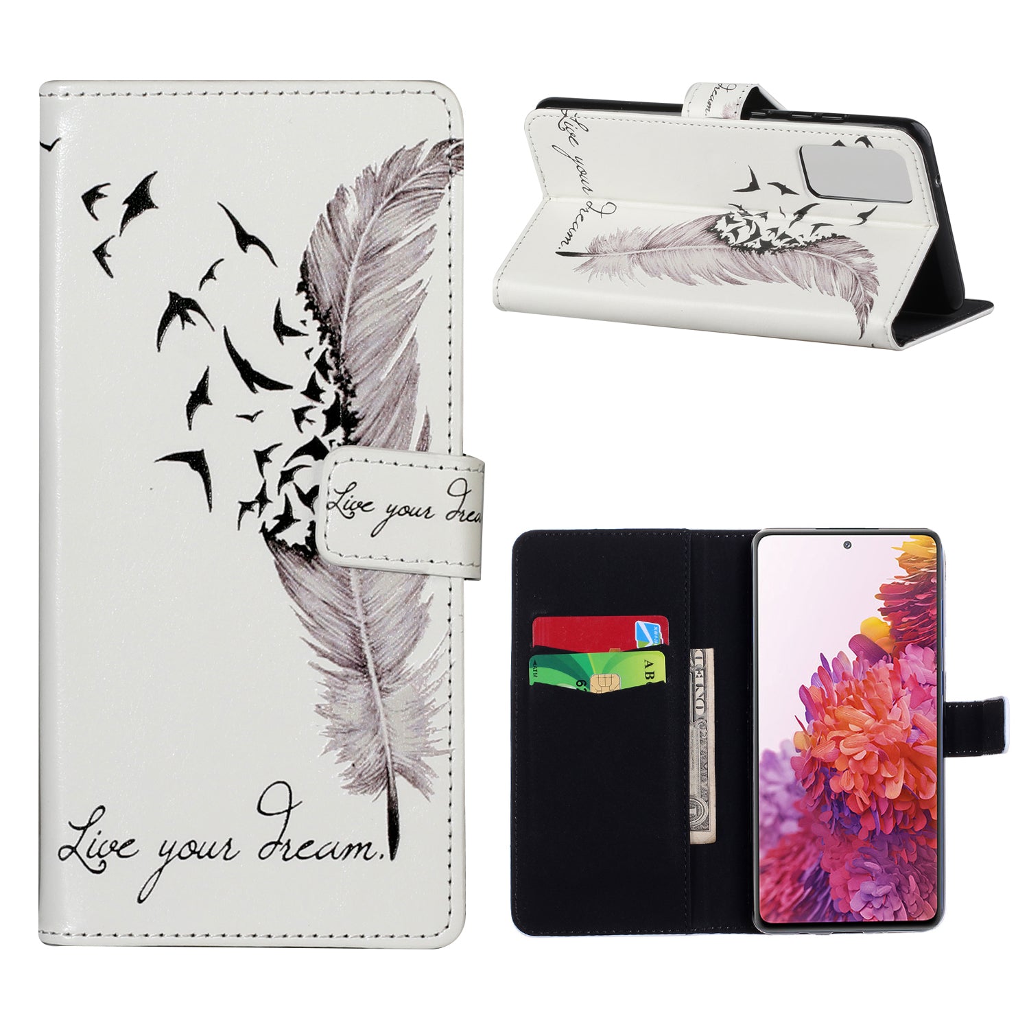 Painting Wallet Stand Leather Case for Samsung Galaxy S20 FE/S20 Fan Edition/S20 FE 5G/S20 Fan Edition 5G - Feather