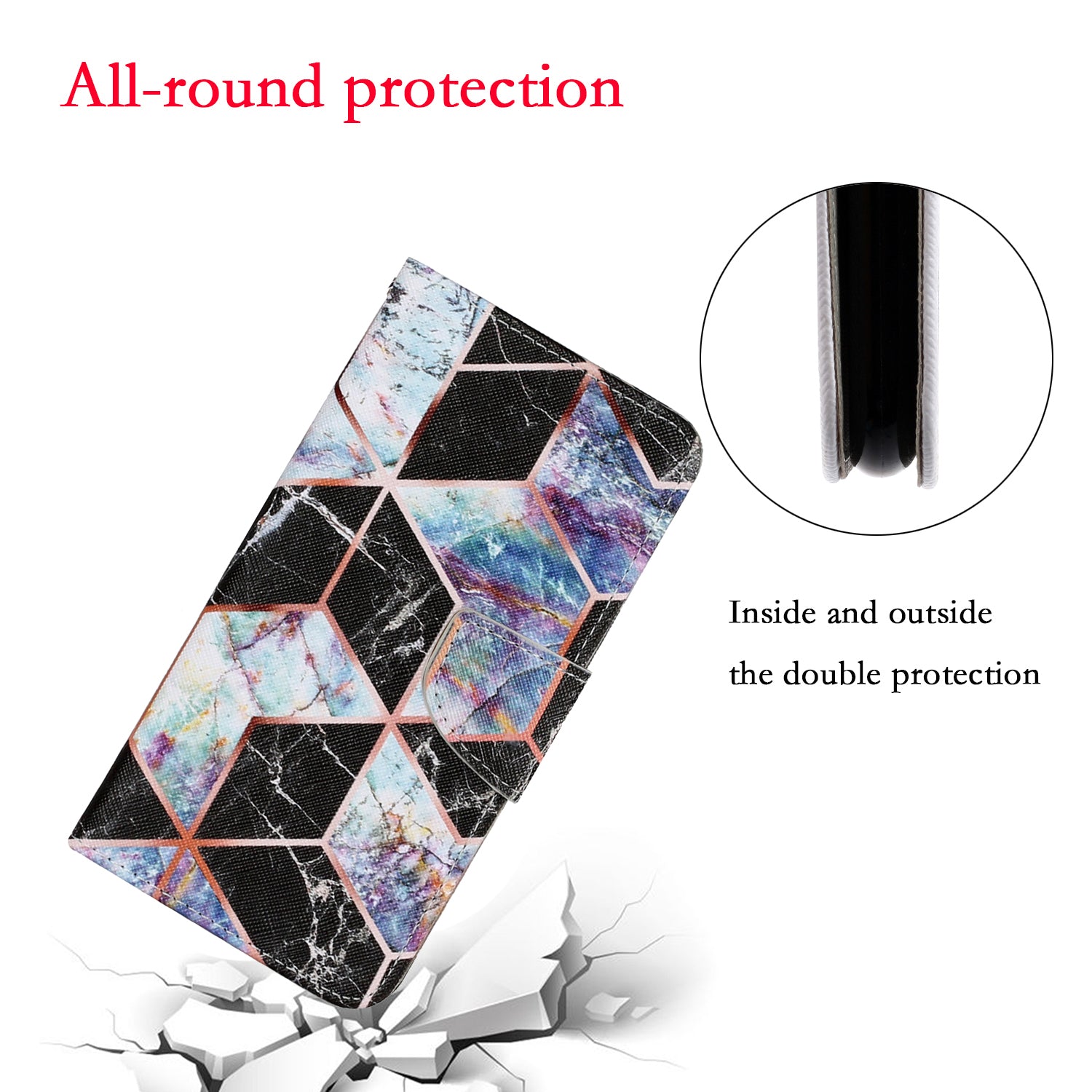 Unique Pattern Printing Wallet Stand Leather Case with Lanyard for Samsung Galaxy S20 Plus - Black/White Diamonds