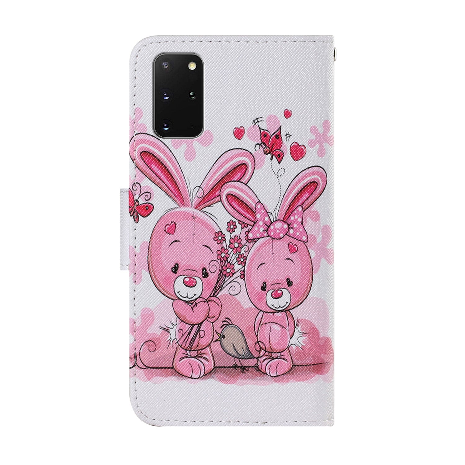 Unique Pattern Printing Wallet Stand Leather Case with Lanyard for Samsung Galaxy S20 Plus - Rabbits