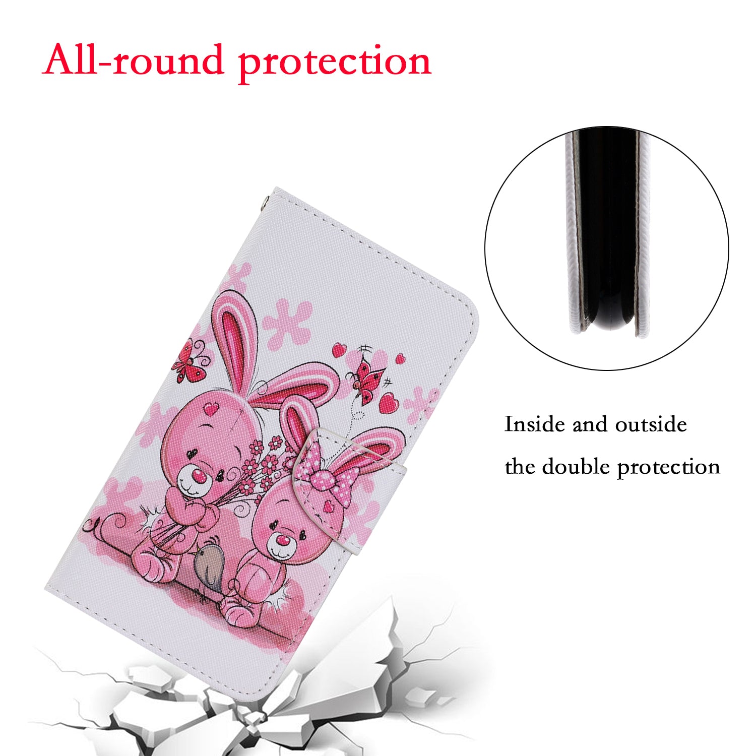 Unique Pattern Printing Wallet Stand Leather Case with Lanyard for Samsung Galaxy S20 Plus - Rabbits